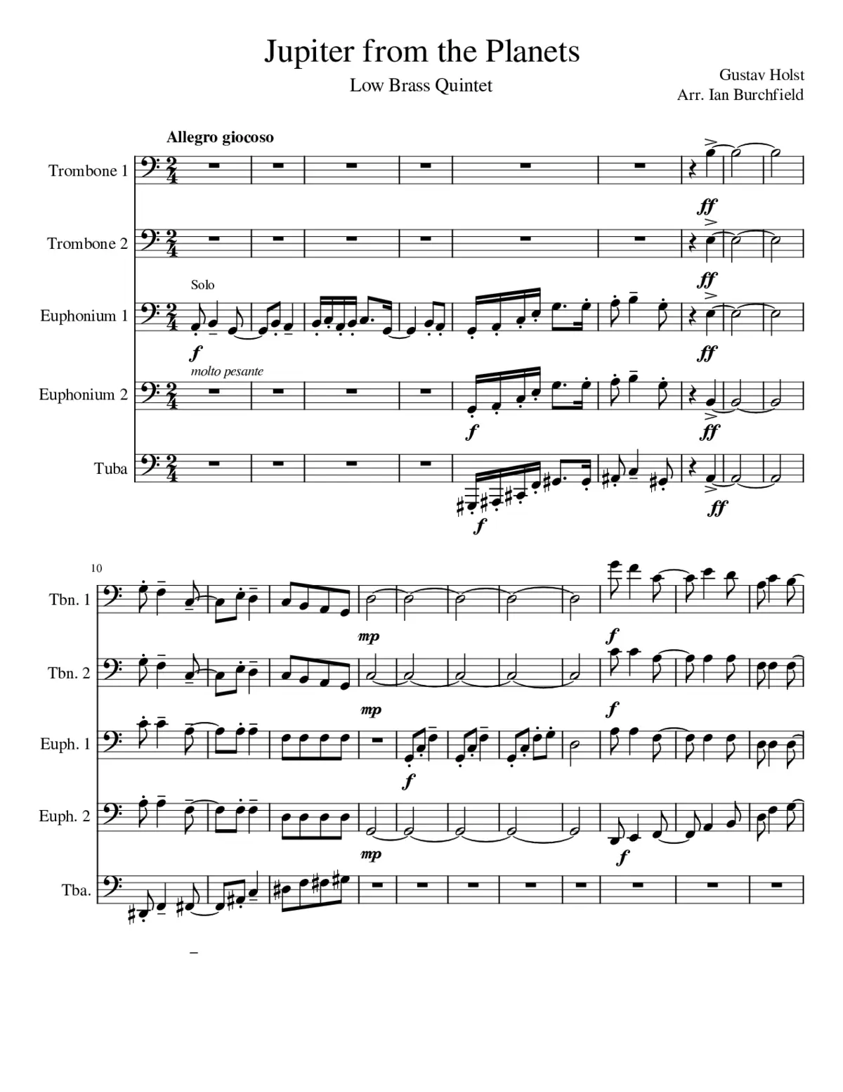 Jupiter from the Planets - Low Brass Quintet - Page 1