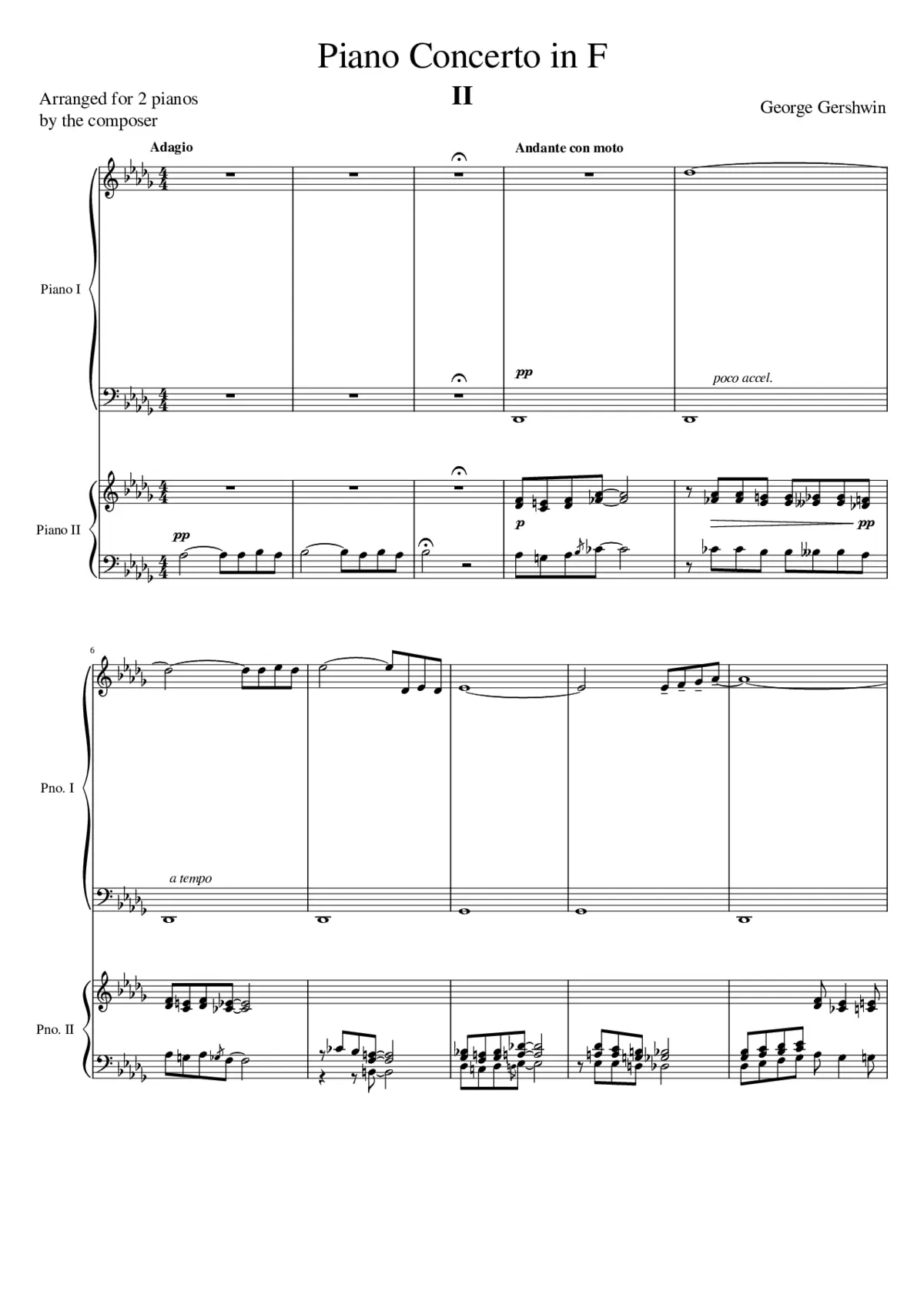 Gershwin Piano Concerto in F II. Adagio - Andante con moto (Arr. for 2 pianos) - Page 1