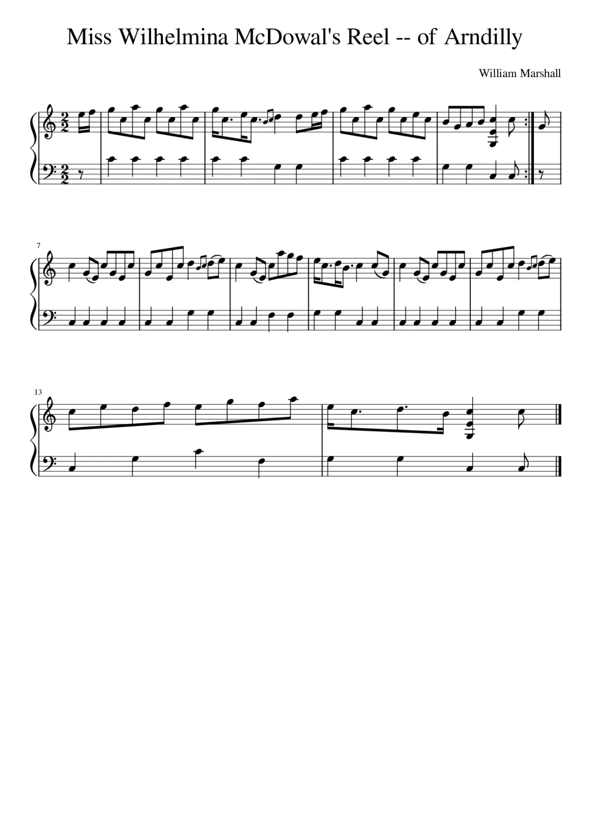 Miss Wilhelmina McDowal's Reel -- of Arndilly - Page 1