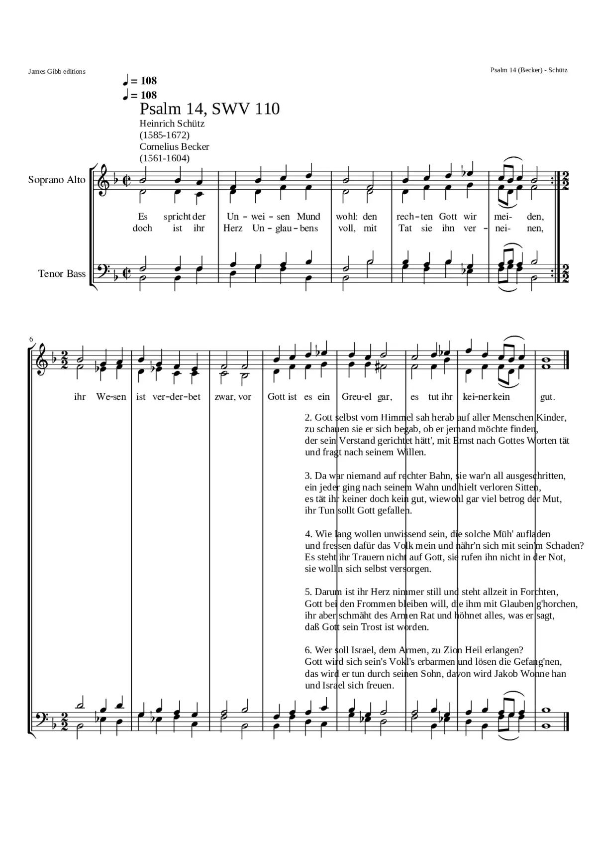 Es spricht der Unweisen Mund wohl SWV 110 - Page 1