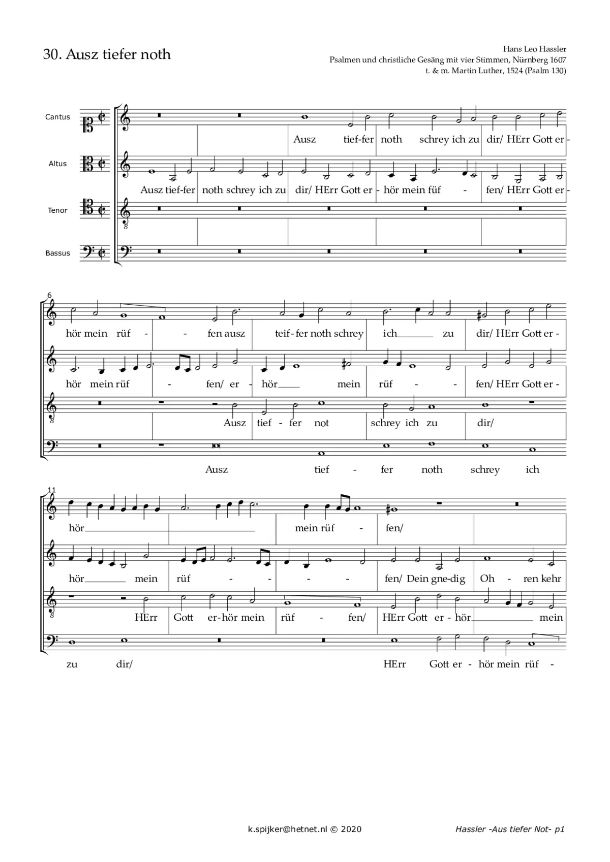 Aus tiefer Not (motet) - Page 1