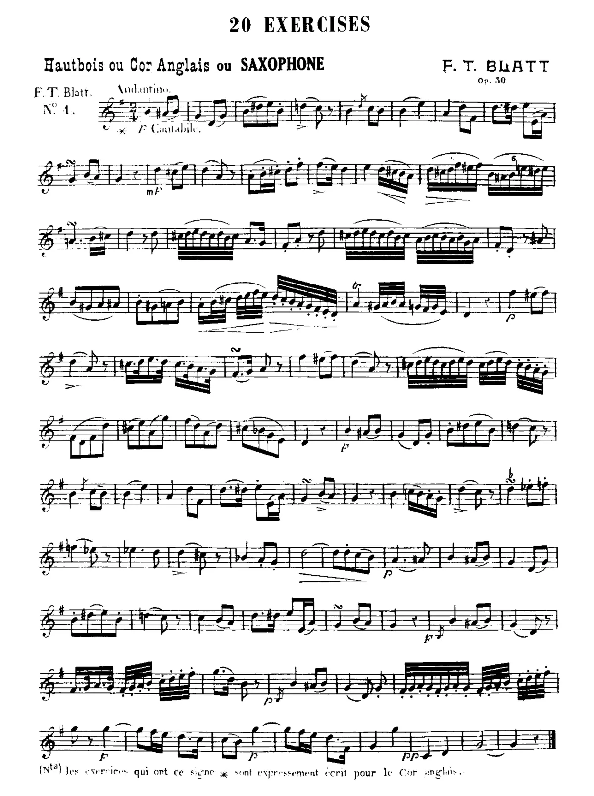20 Exercises for oboe or English horn or saxophone - Page 1