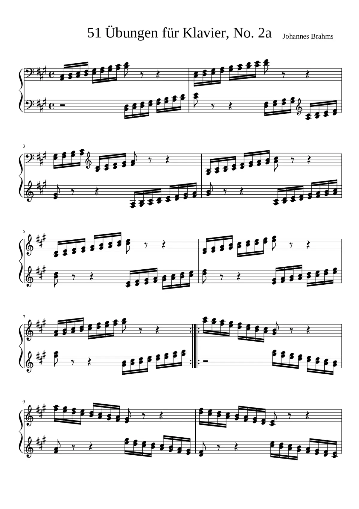 Brahms - 51 Übungen für Klavier No. 2a - Page 1