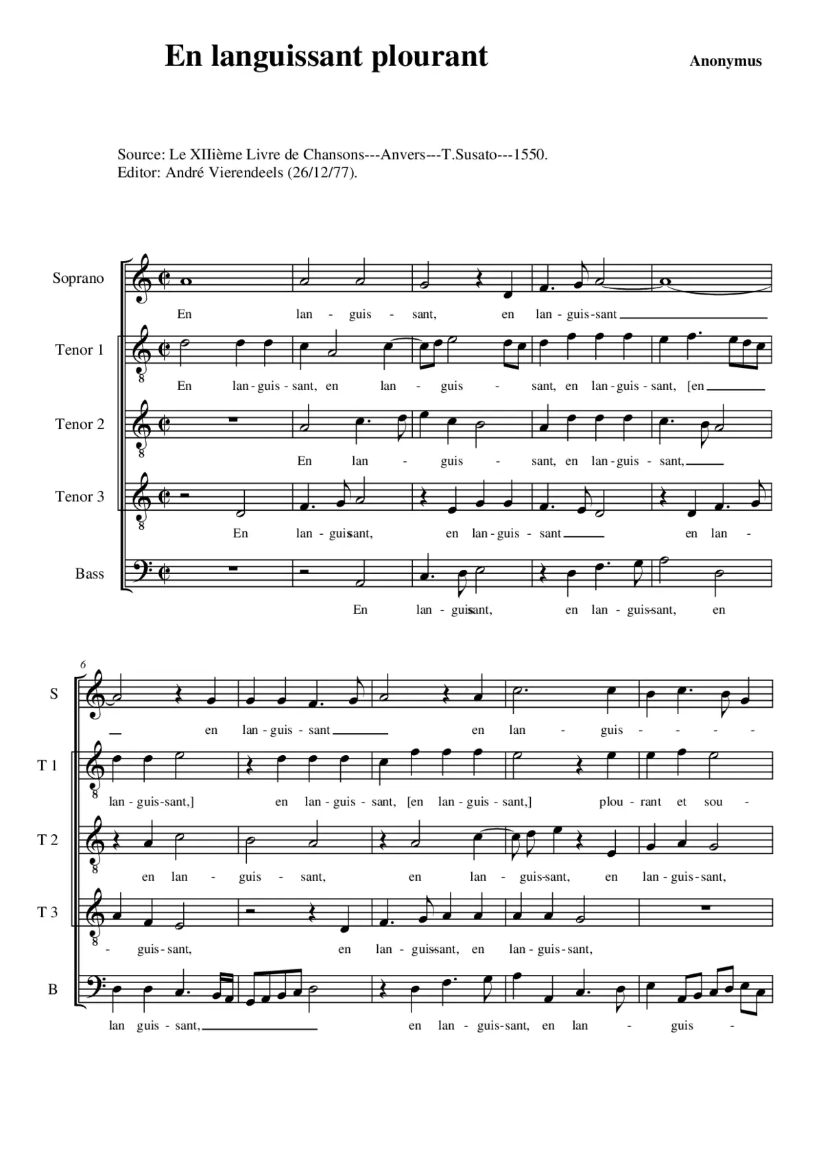En languissant plourant - Page 1