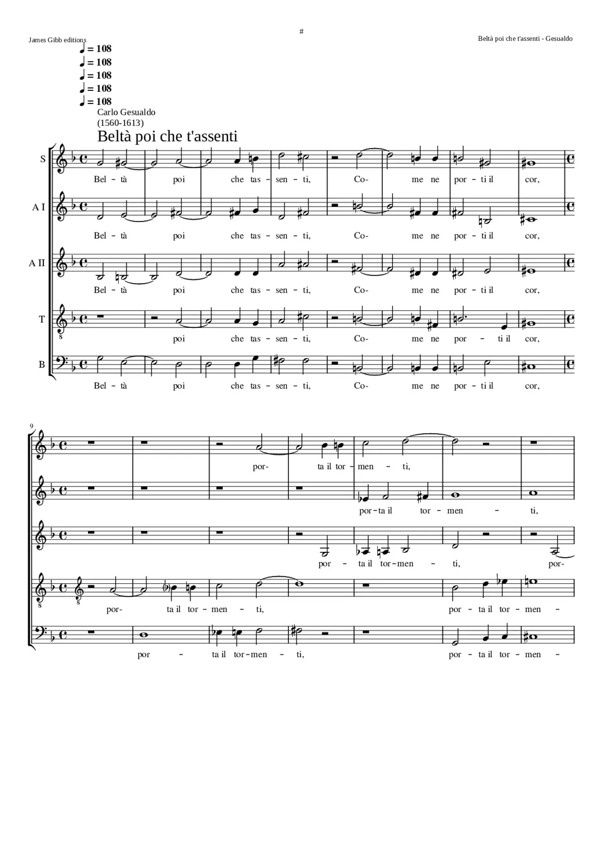 Beltà poi che t'assenti - Page 1