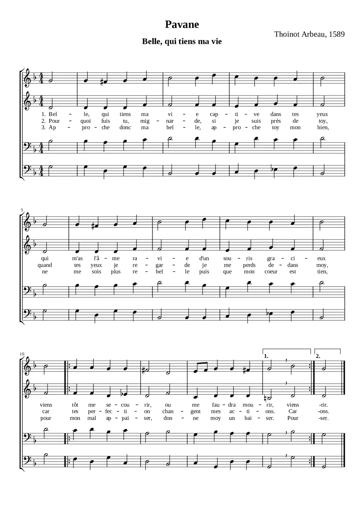 Belle qui tiens ma vie (pavane) - Page 1