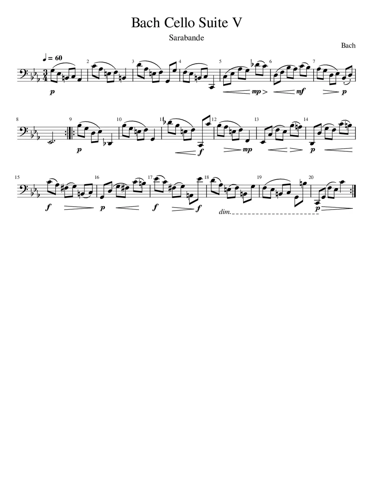 Cello Suite No. 5 iv Sarabande - Page 1