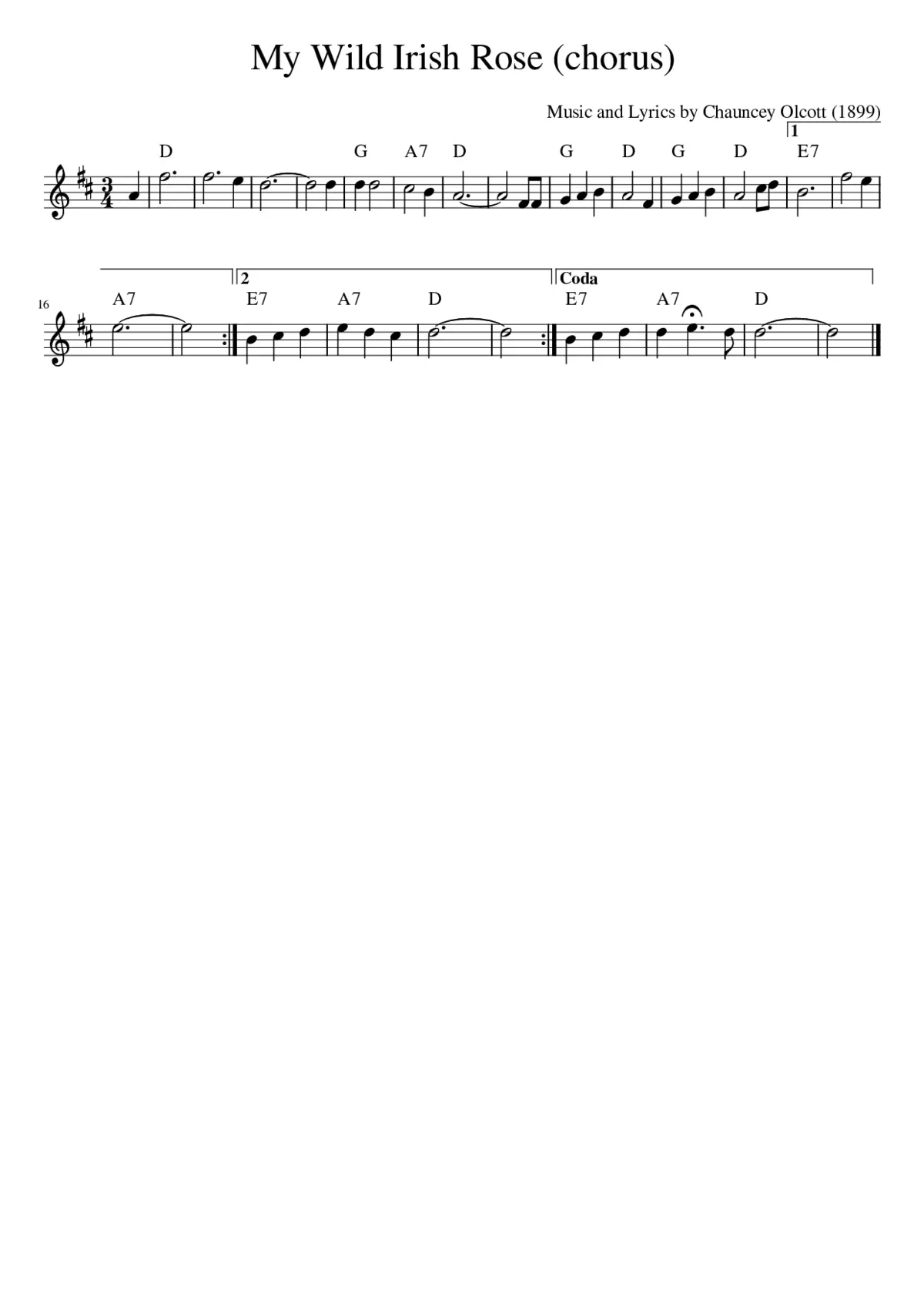 My Wild Irish Rose (chorus) - Page 1