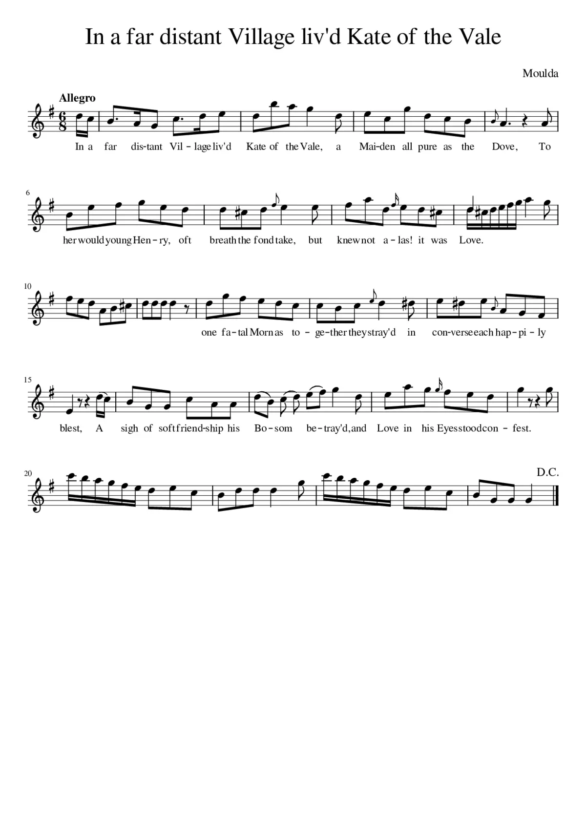 In a far distant Village liv'd Kate of the Vale - Page 1