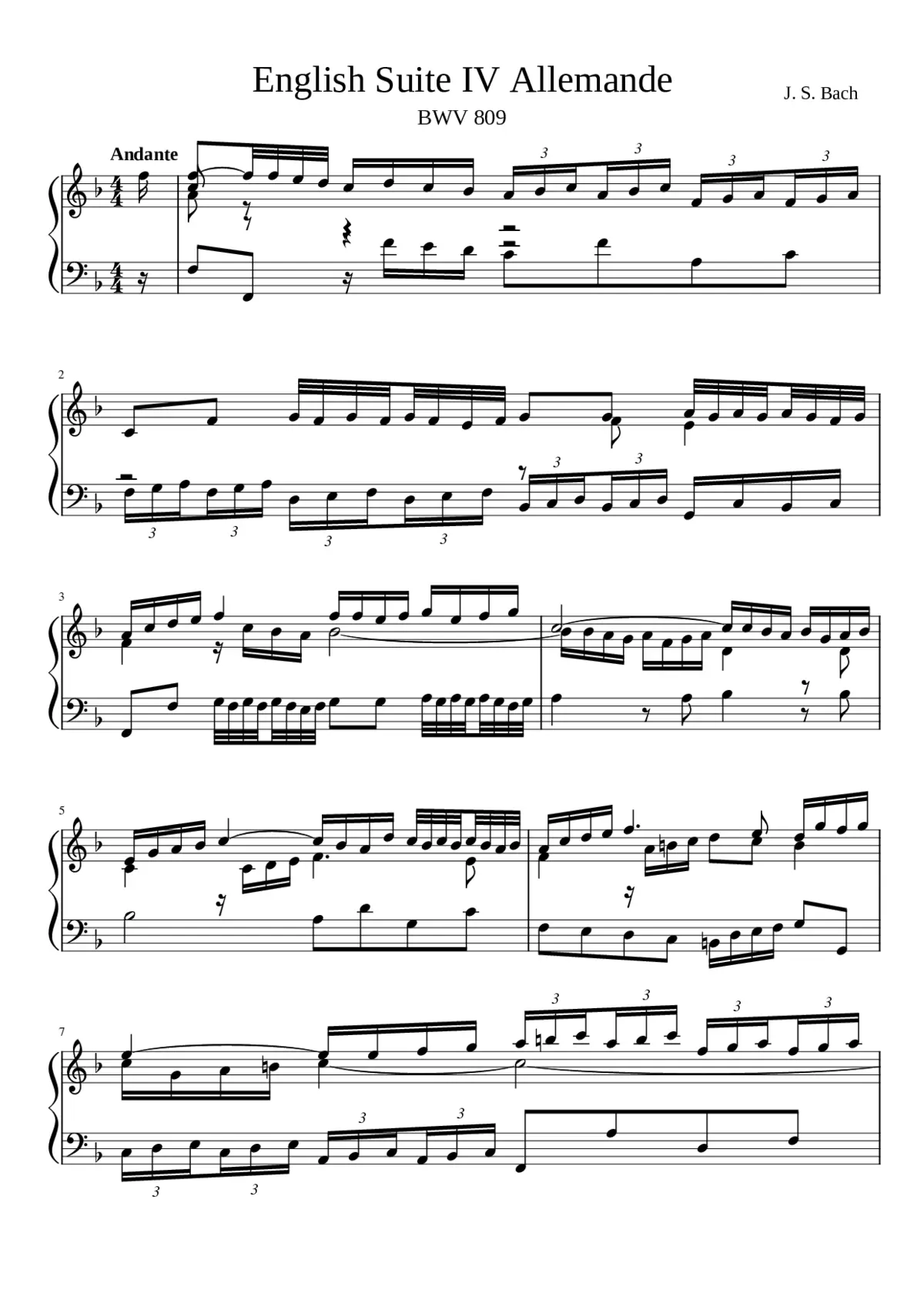 English Suite No.4 in F major BWV 809 - Page 1