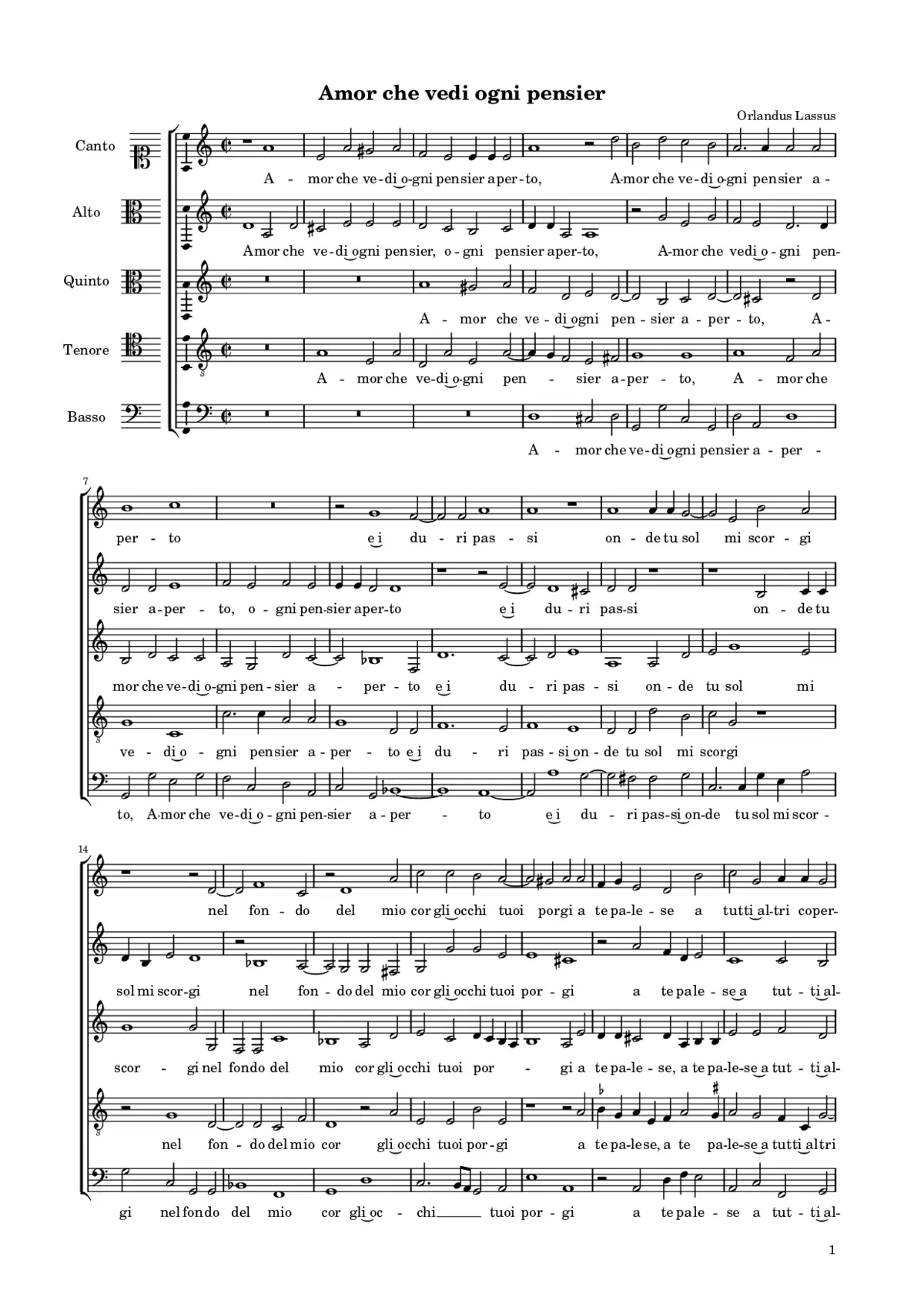 Amor che ved'ogni pensier - Page 1