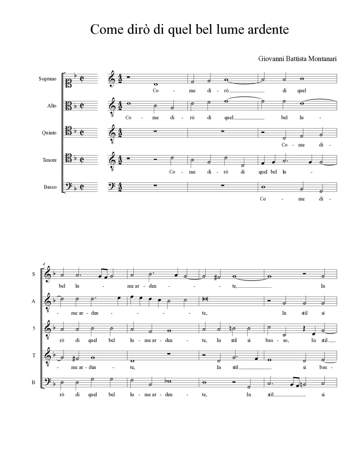 Come dirò di quel bel lume ardente - Page 1