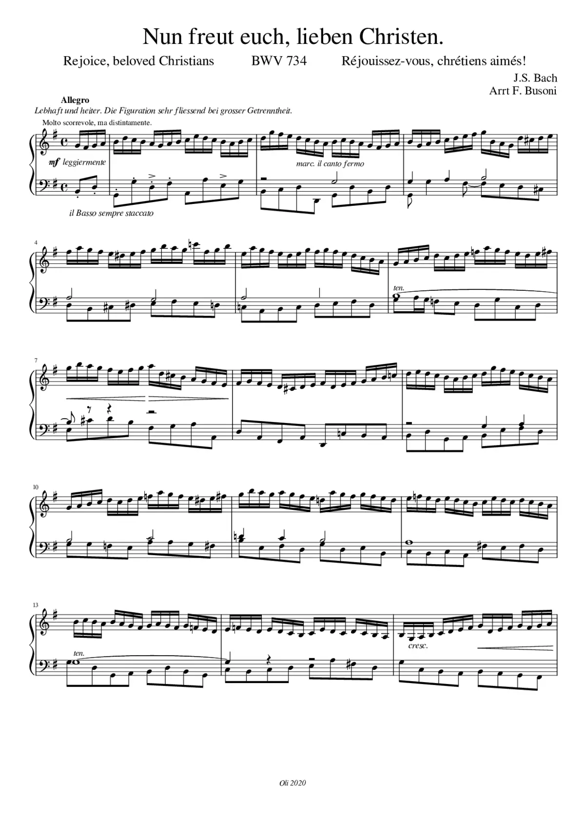 Nun freut euch lieben Christen Arrt F. Busoni BWV 739 - Page 1