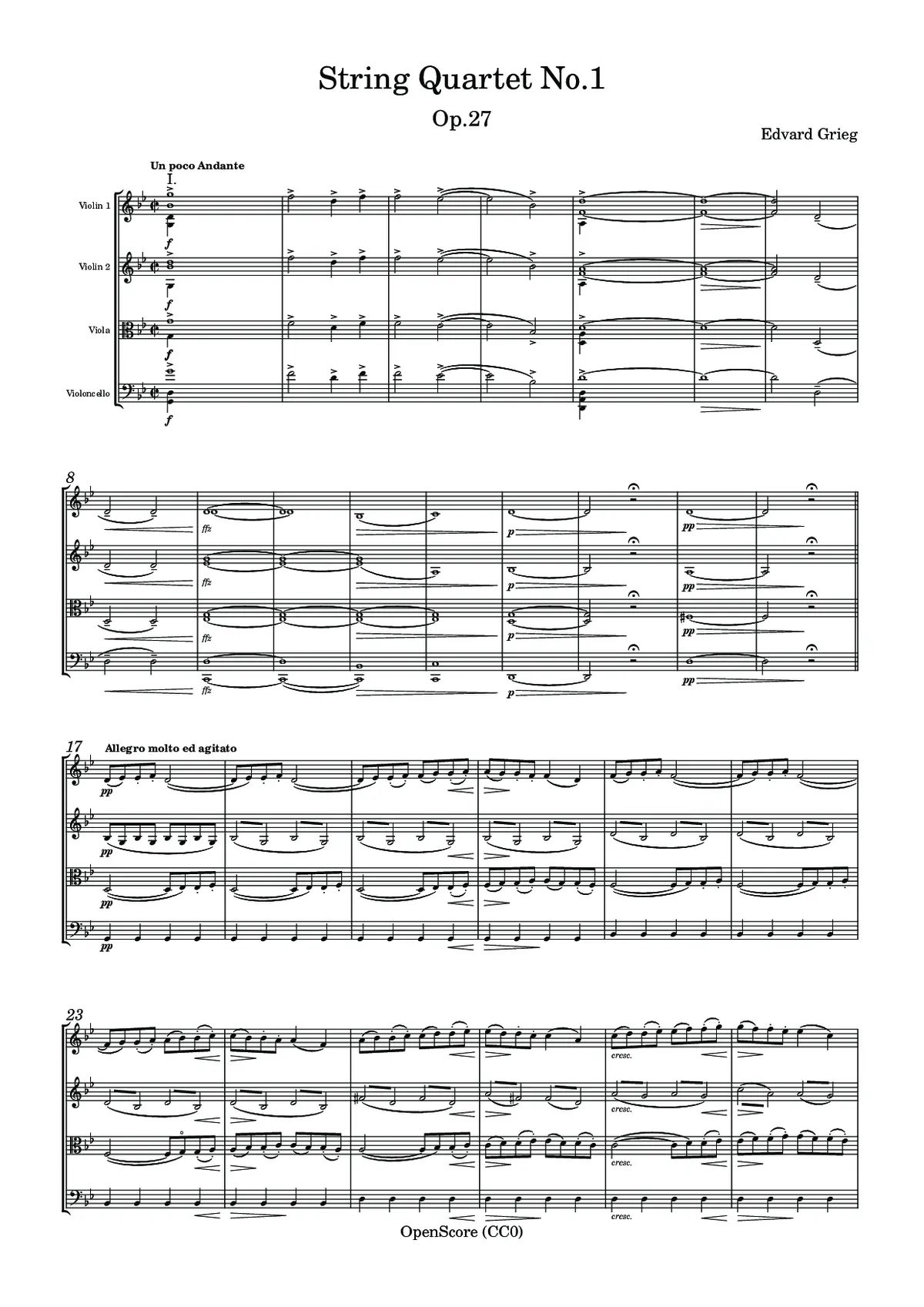 String Quartet No.1, Op.27 - Page 1
