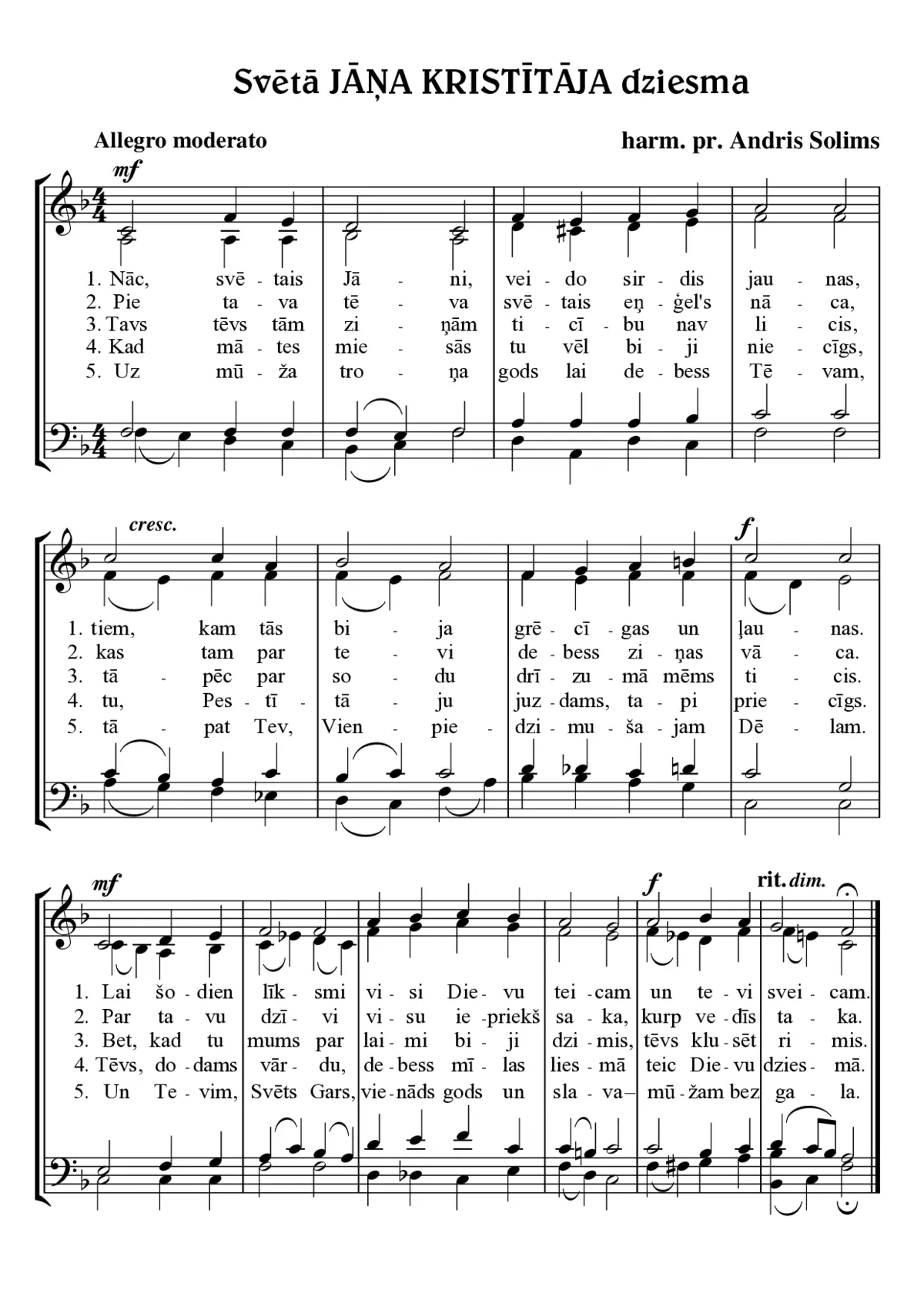 Jāņa Kristītāja dziesma (Chant of St. John Baptist) (Andris Solims (harm.)) - Page 1