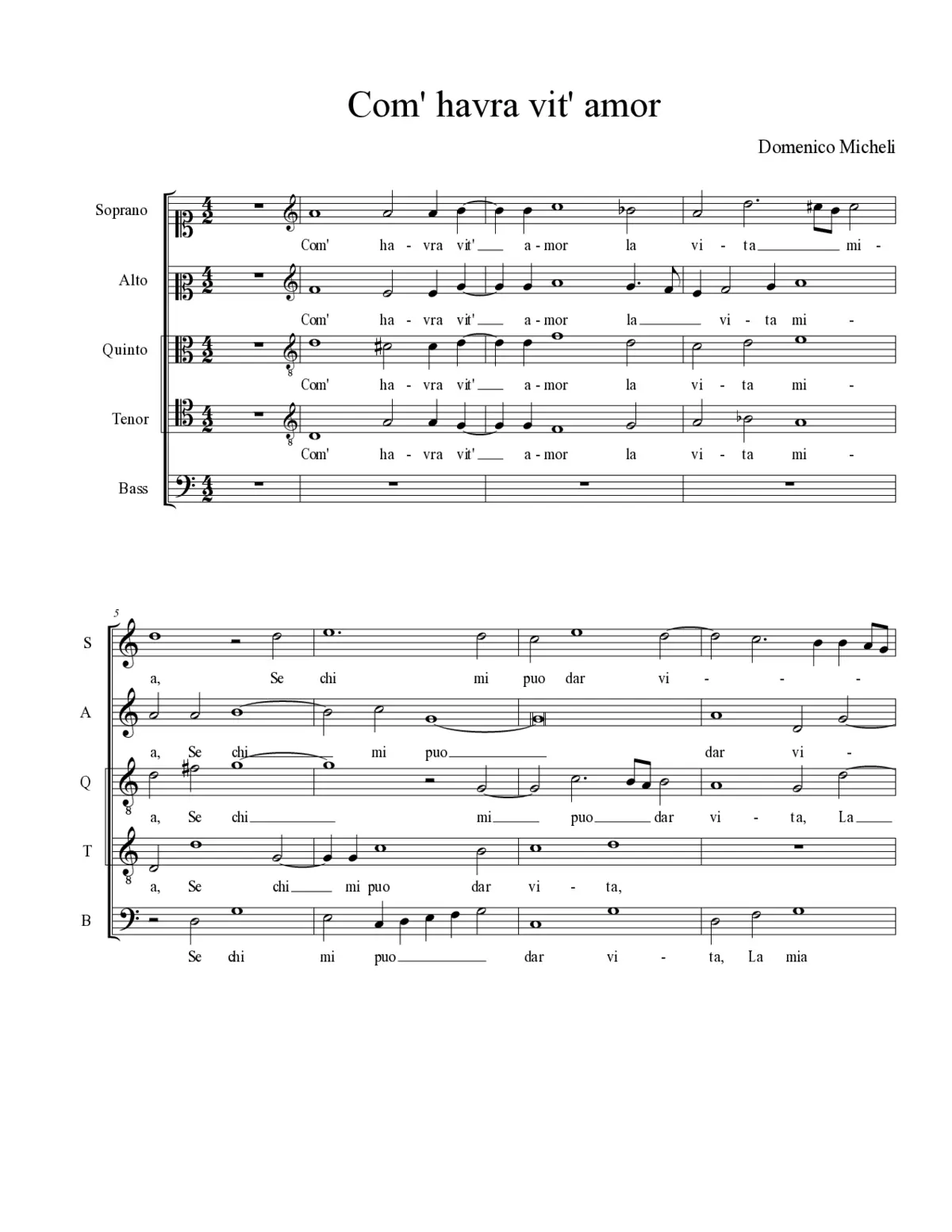 Com' havra vit' amor - Page 1