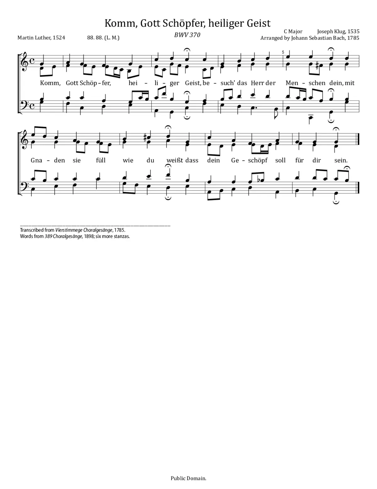 Komm, Gott Schöpfer, BWV 370 - Page 1