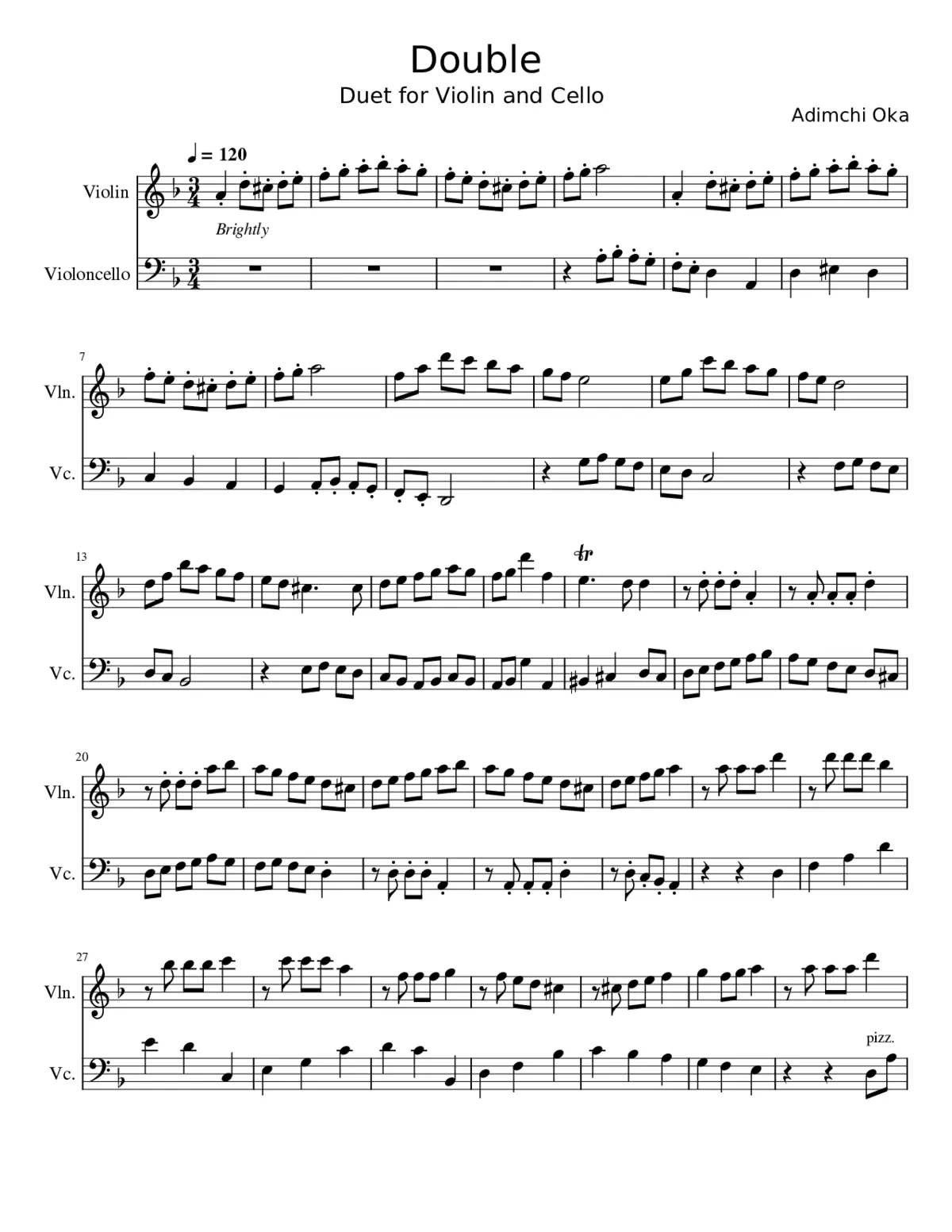 Double Violin Cello Duet in D Minor - Page 1