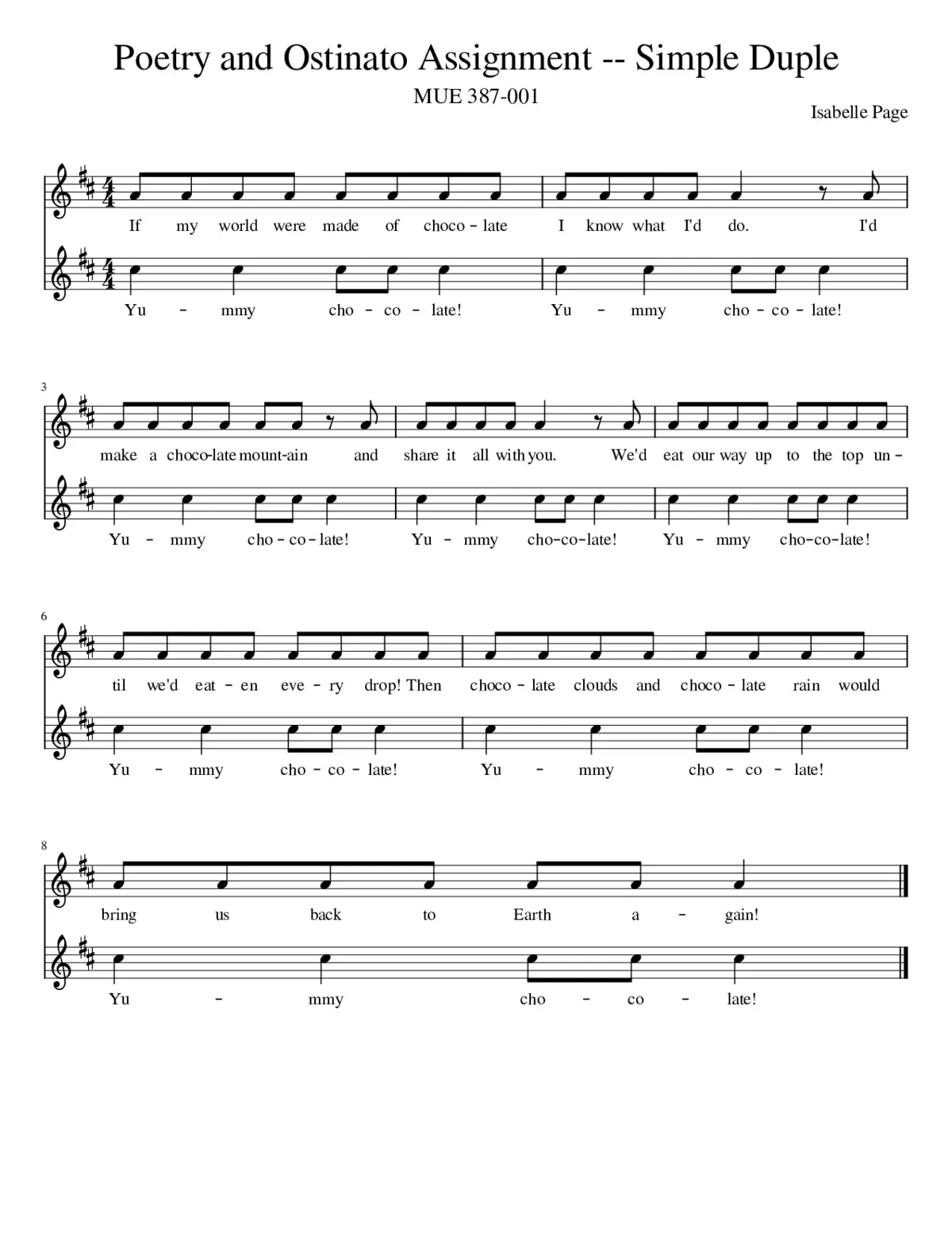 Poetry and Ostinato Assignment -- Simple Duple - Page 1