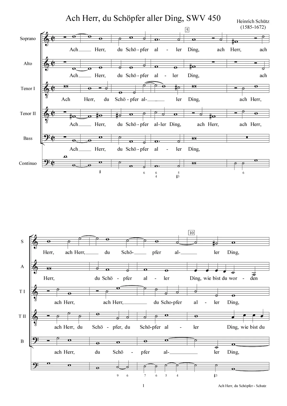 Ach Herr, du Schöpfer aller Ding, SWV 450 - Page 1