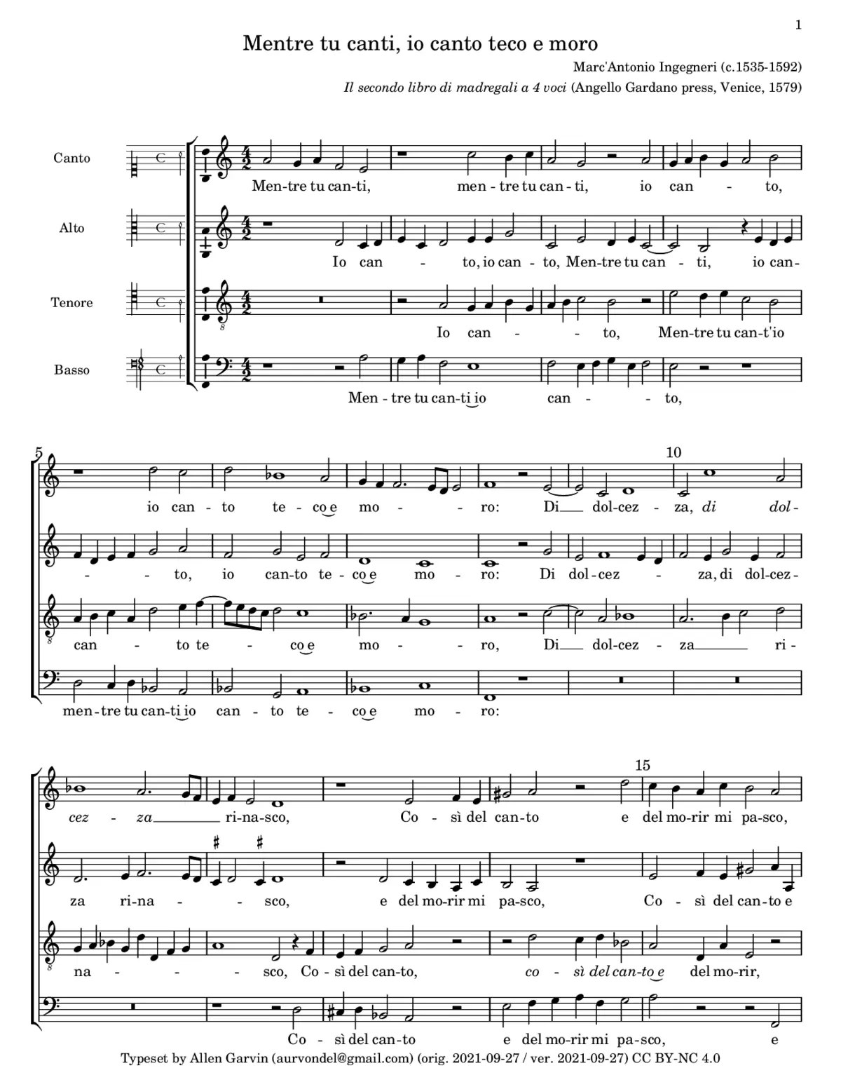 Mentre tu canti, io canto teco e moro - Page 1