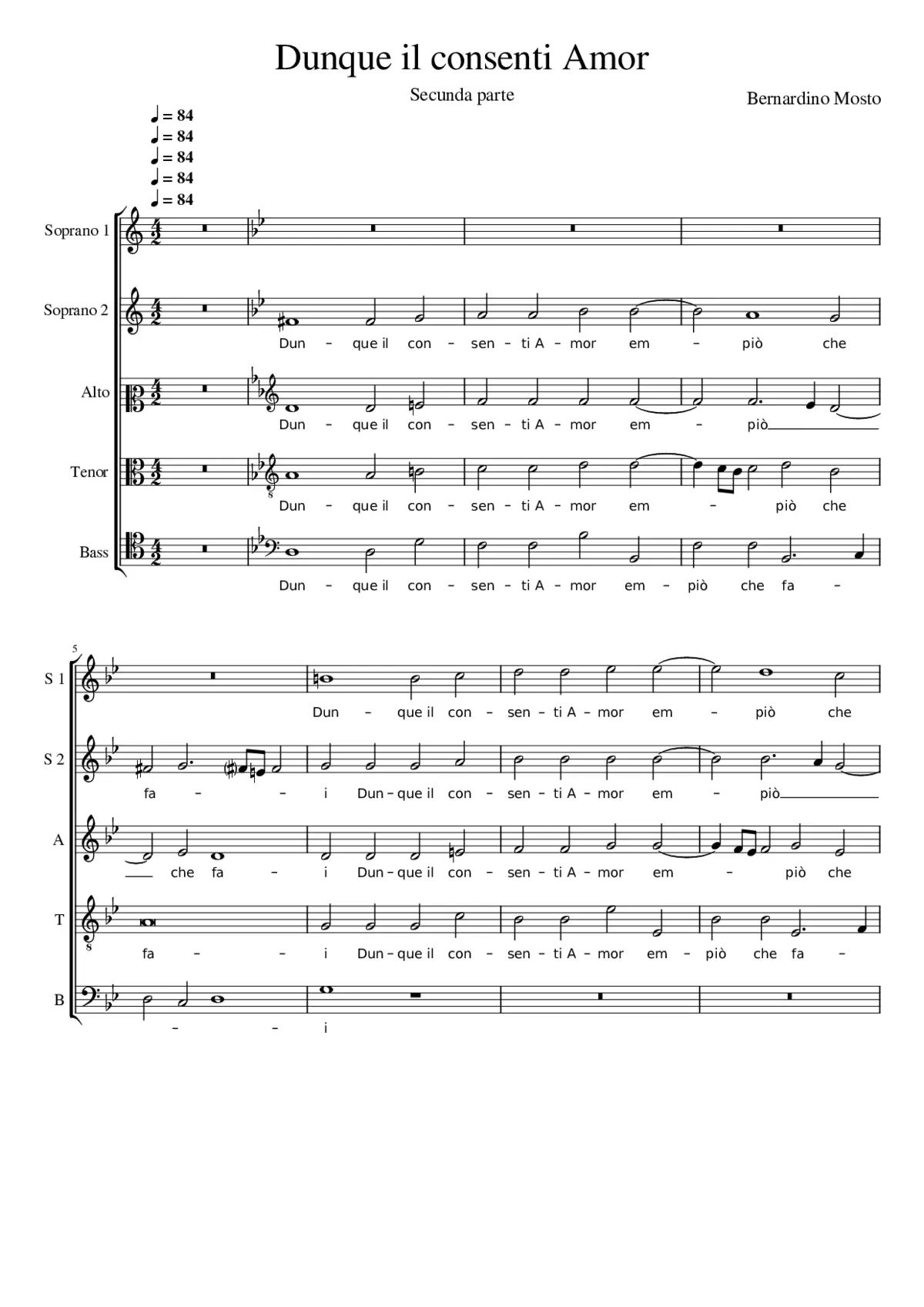 Dunque il consenti Amor (secunda parte) - Page 1