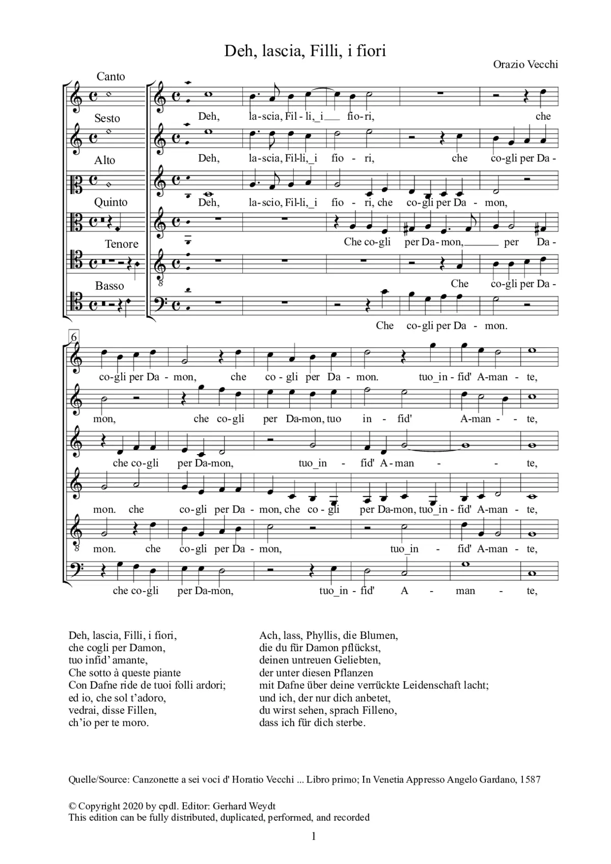 Deh lascia Filli i fiori - Page 1