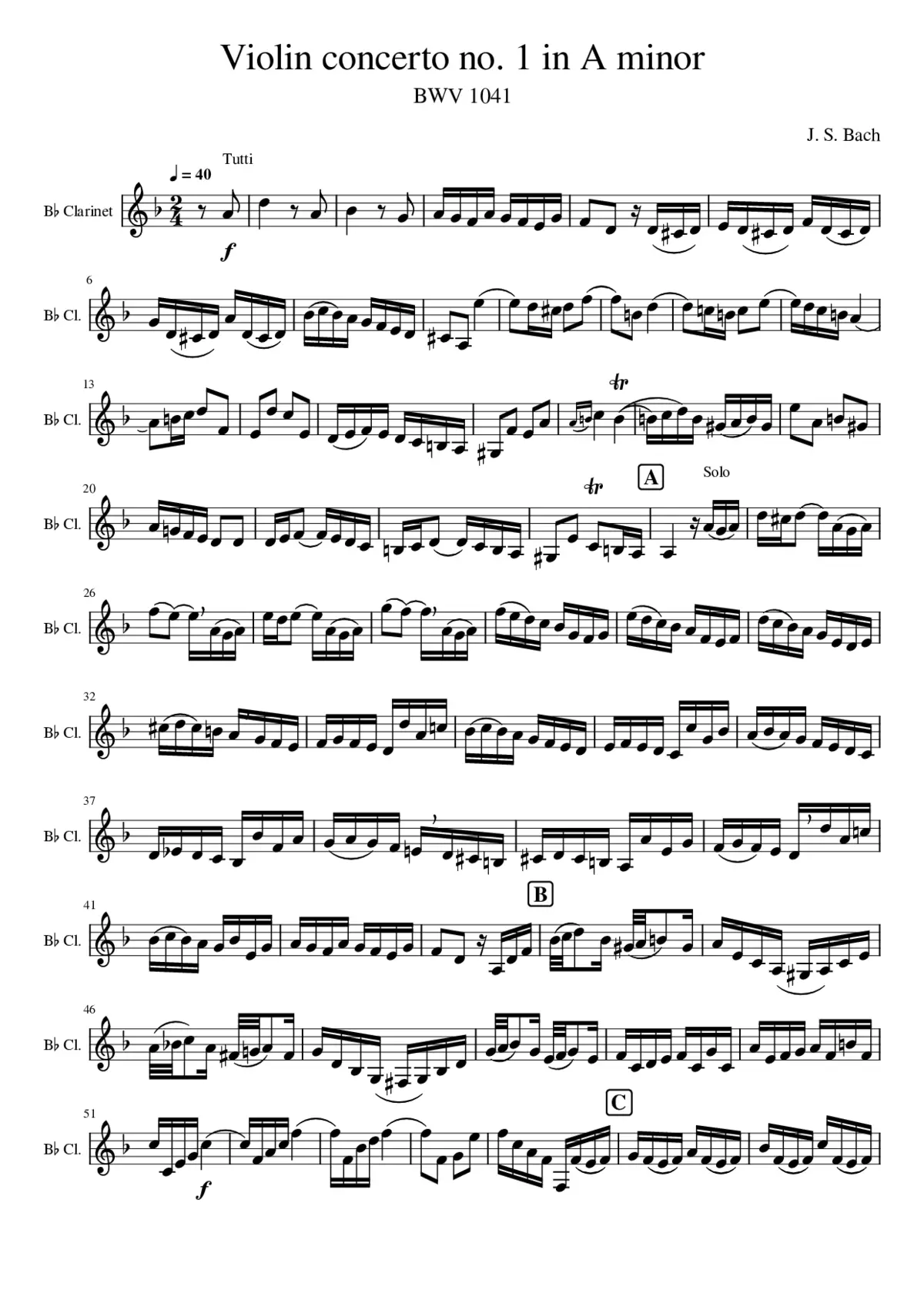 Violin Concerto in A minor BWV 1041 - Page 1