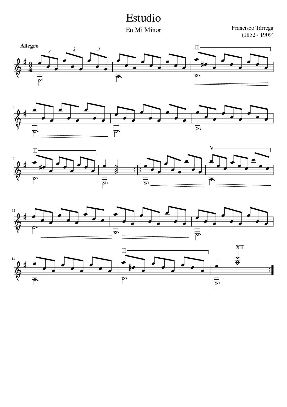 Francisco Tárrega - Estudio en Mi Minor - Page 1