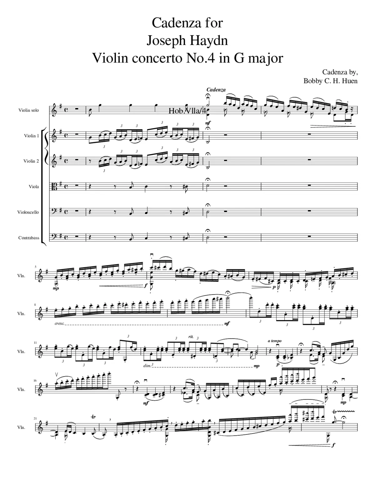 Original Cadenza for Haydn violin concerto No.4 in G major with coda - Page 1