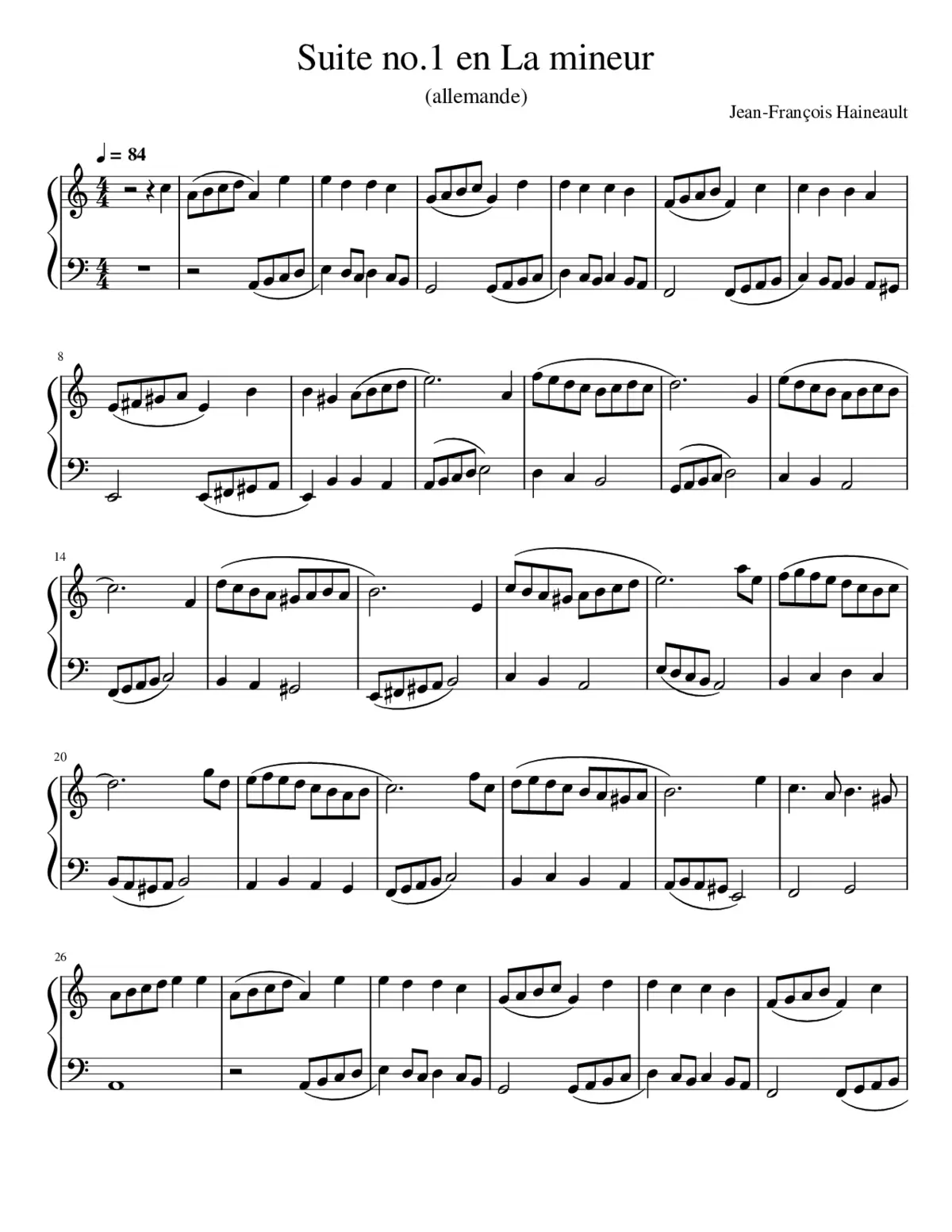 Suite no.1 en La mineur Allemande - Page 1