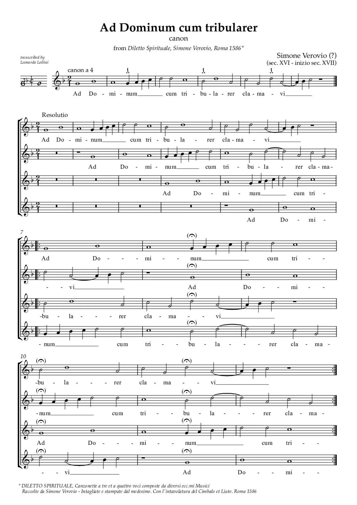 Ad Dominum cum tribularer, Canon à 4 - Page 1