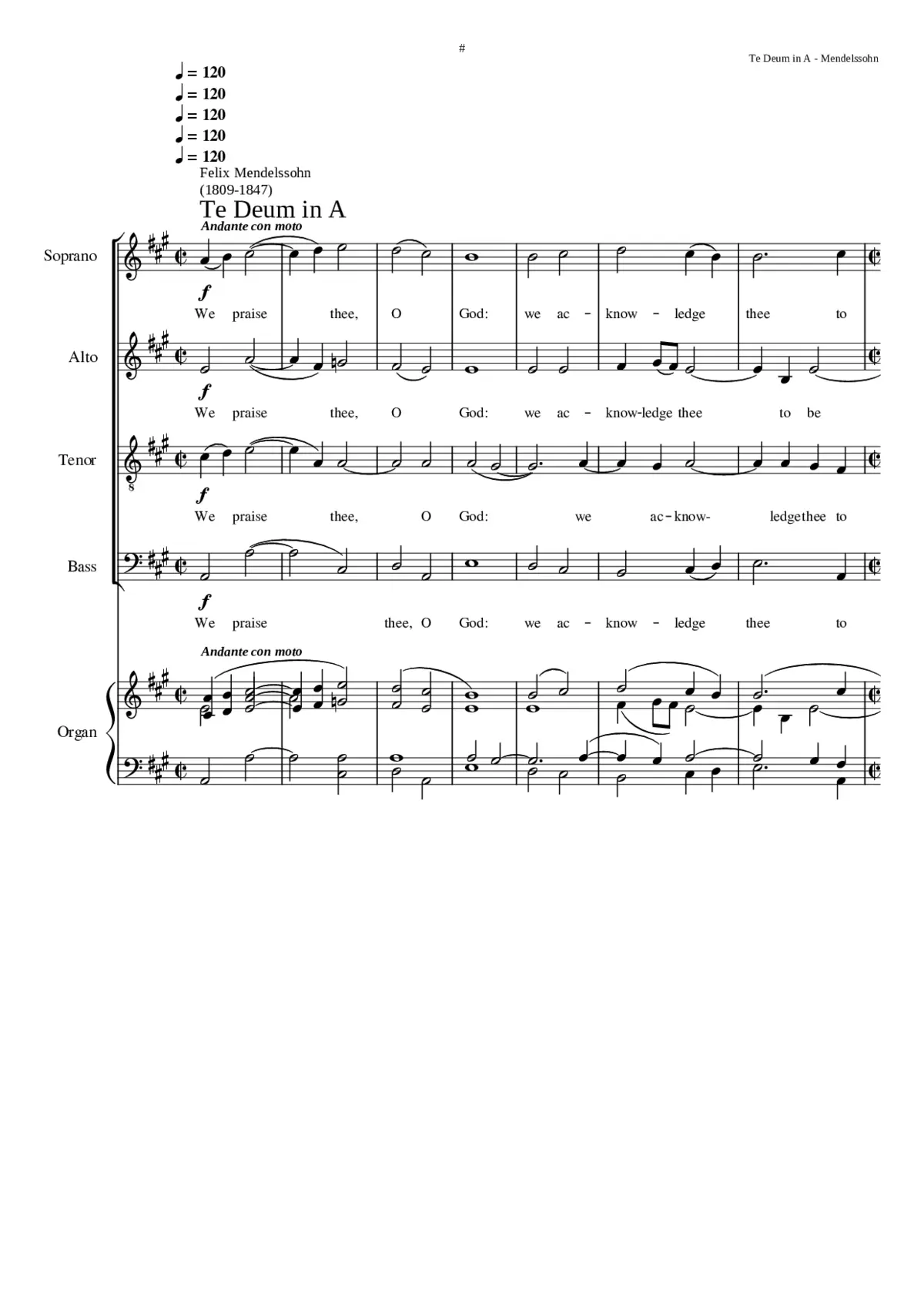 Te Deum für Solostimmen und Chor mit Begleitung der Orgel WoO 29 - Page 1