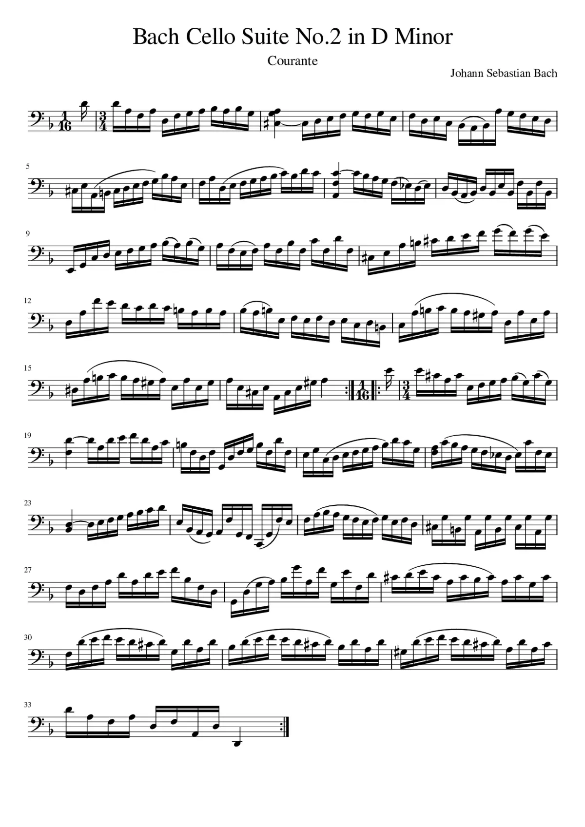 Bach Cello Suite No.2 in D Minor III movement courante - Page 1