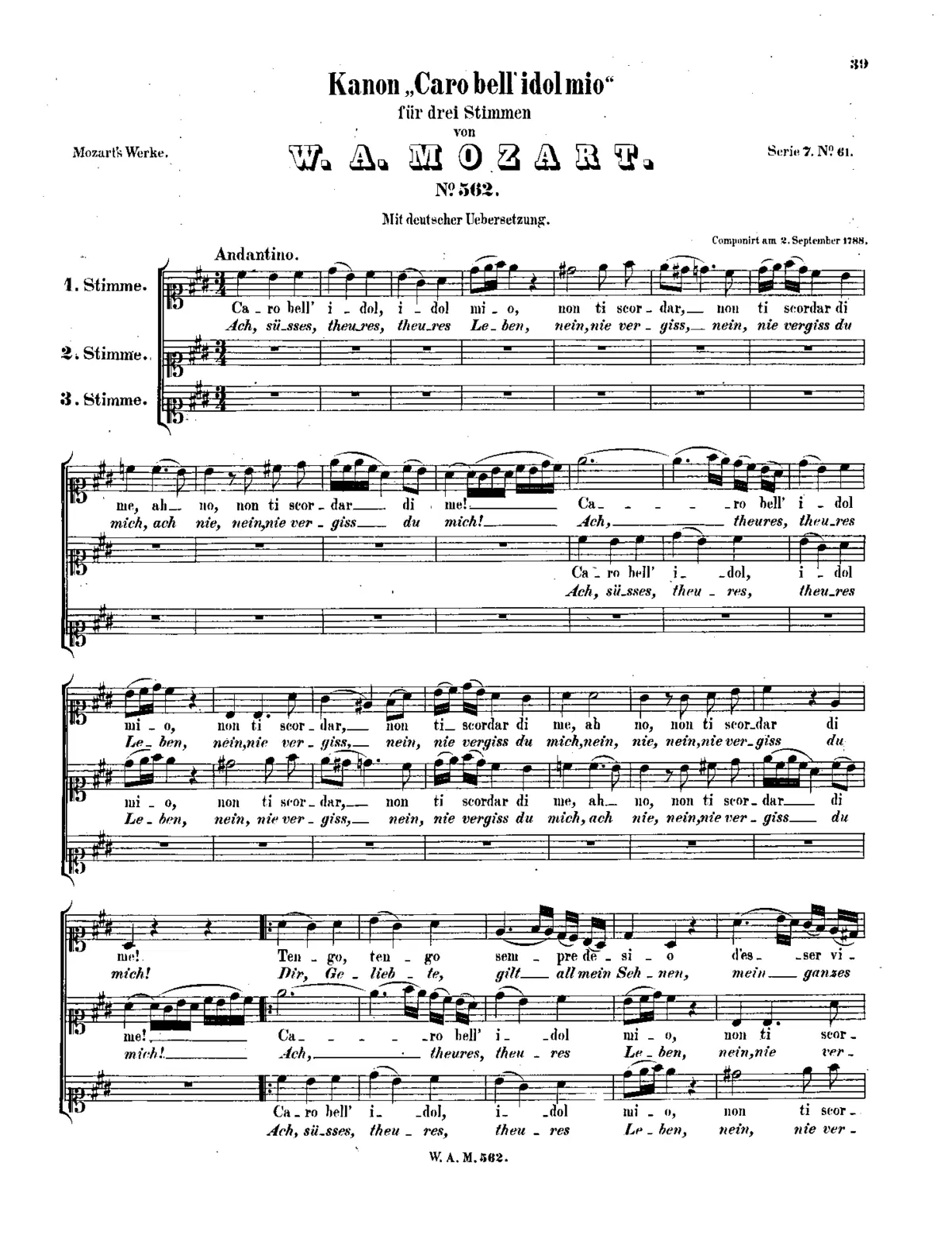 Canon for 3 Voices in A major - Page 1