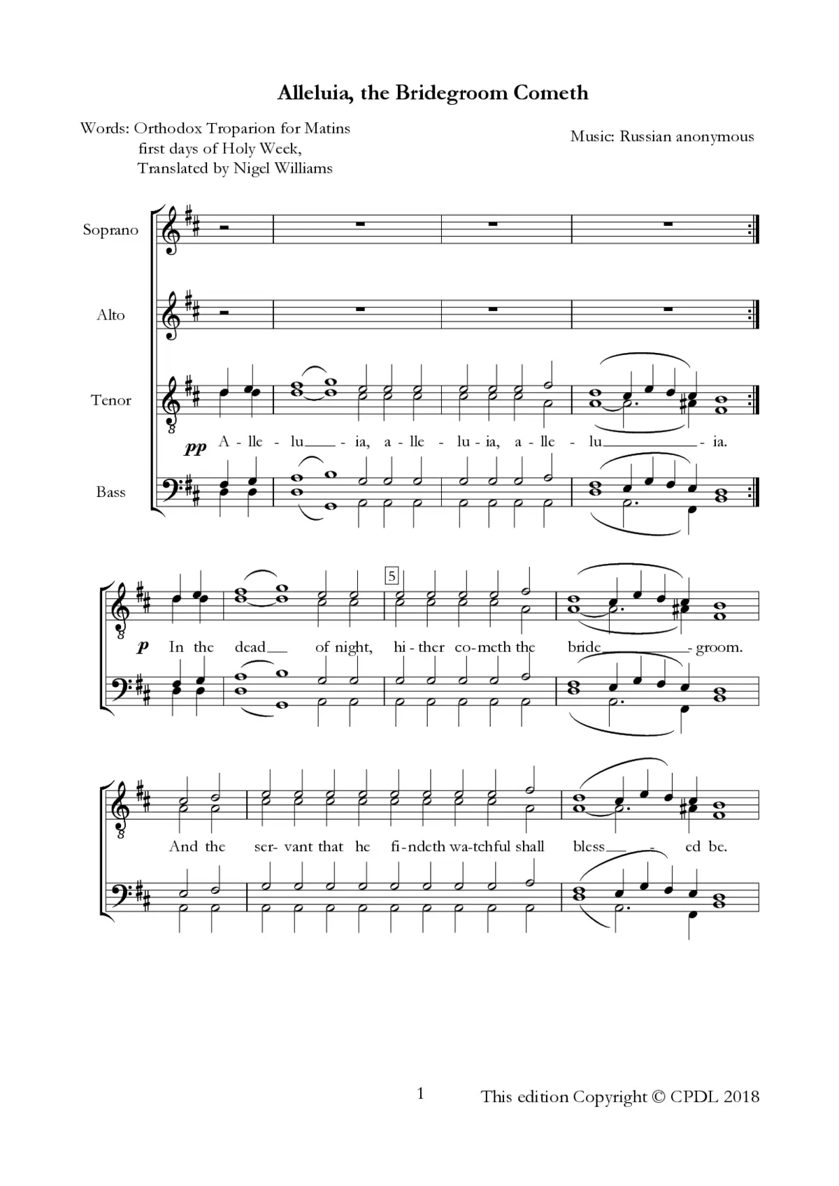 Alleluia, the bridegroom cometh - Page 1