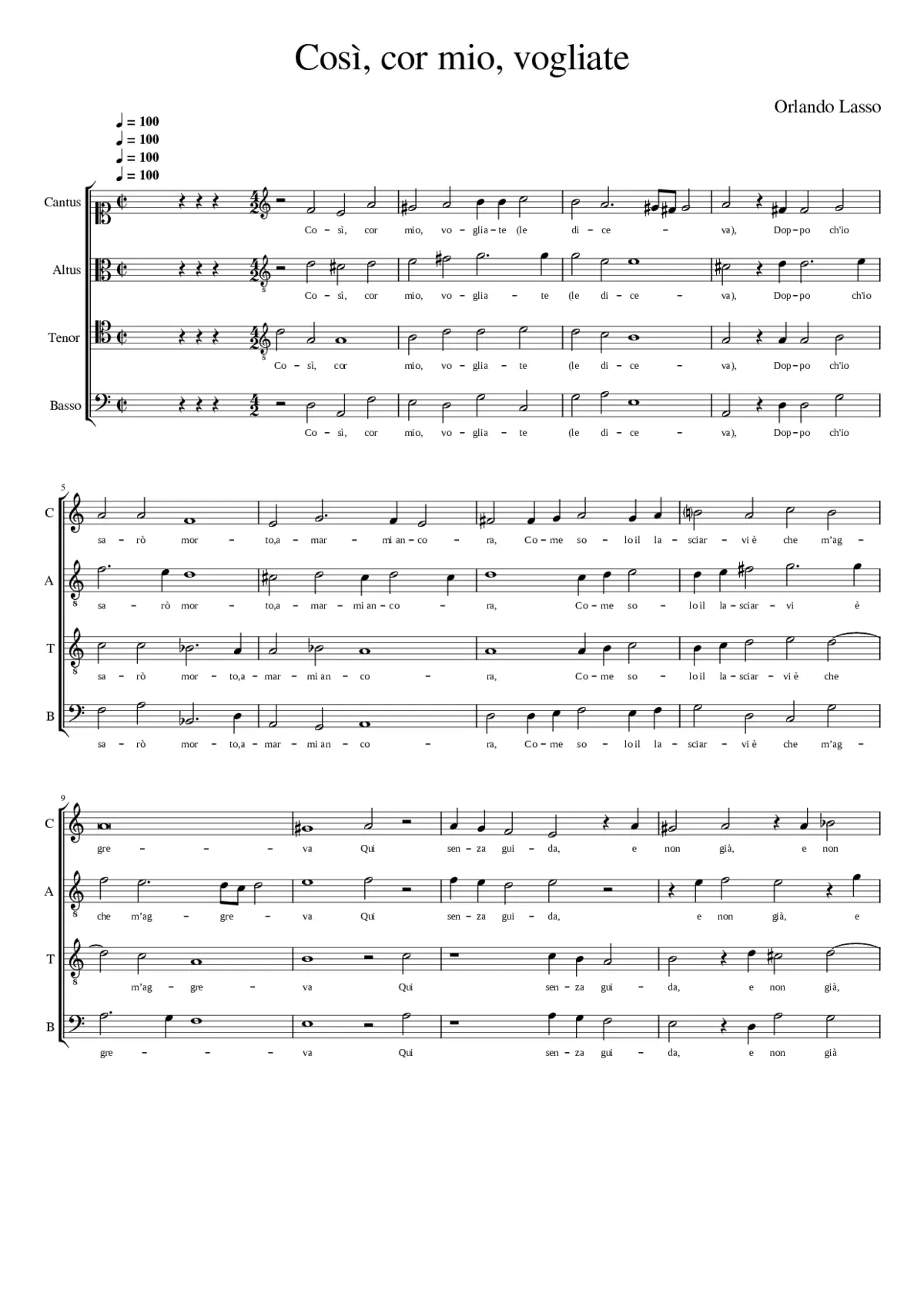 Così cor mio vogliate - Page 1