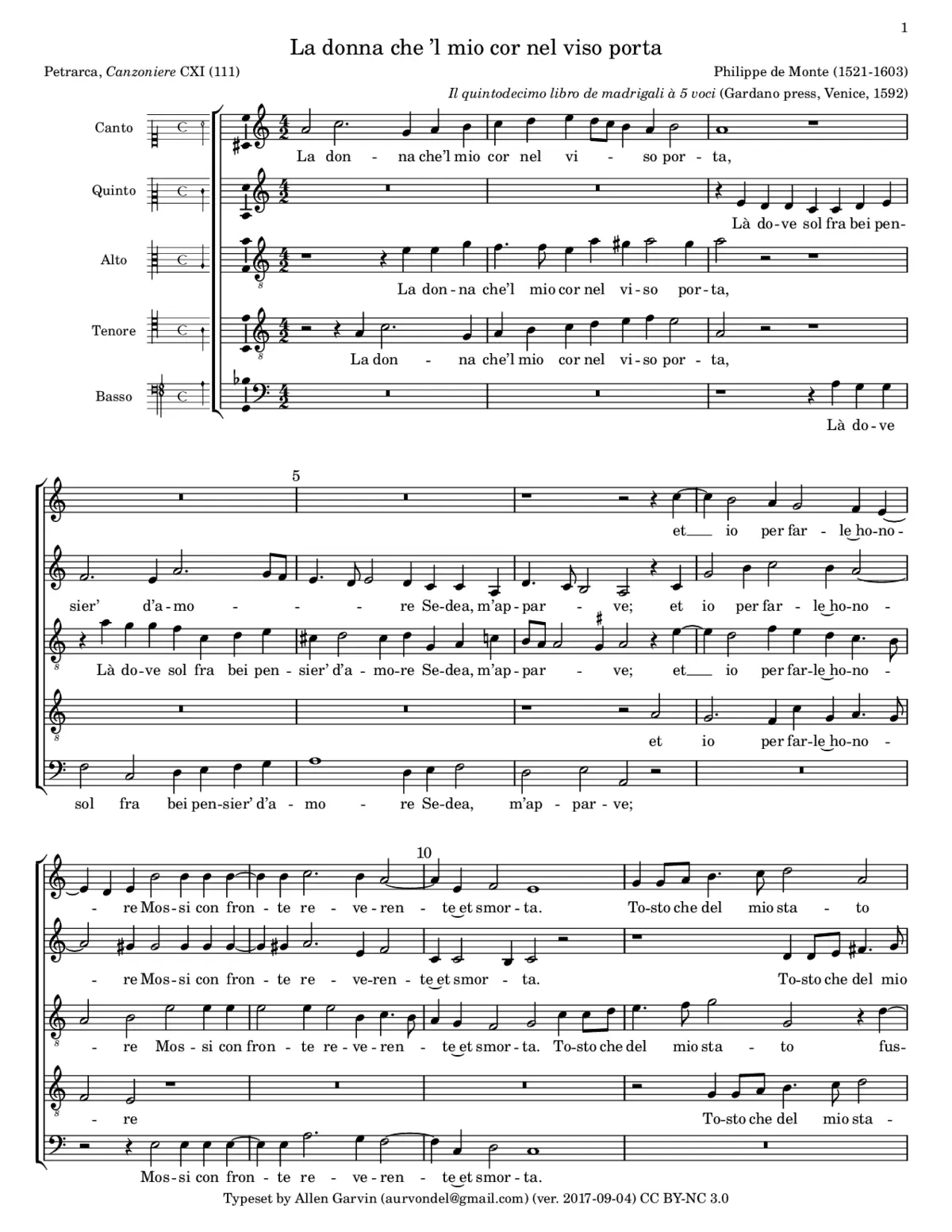 La donna che 'l mio cor nel viso porta - Page 1
