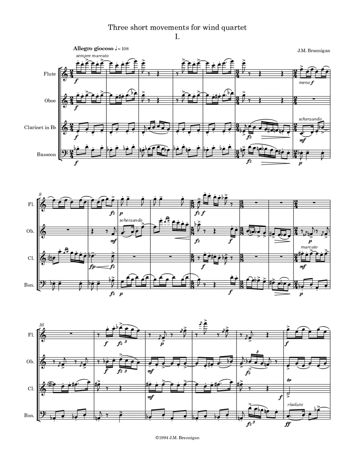 Three Short Movements for Woodwind Quartet - Page 1