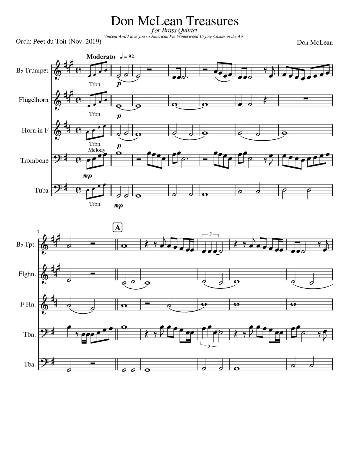 Don McLean Treasures (Brass Quintet) - Page 1