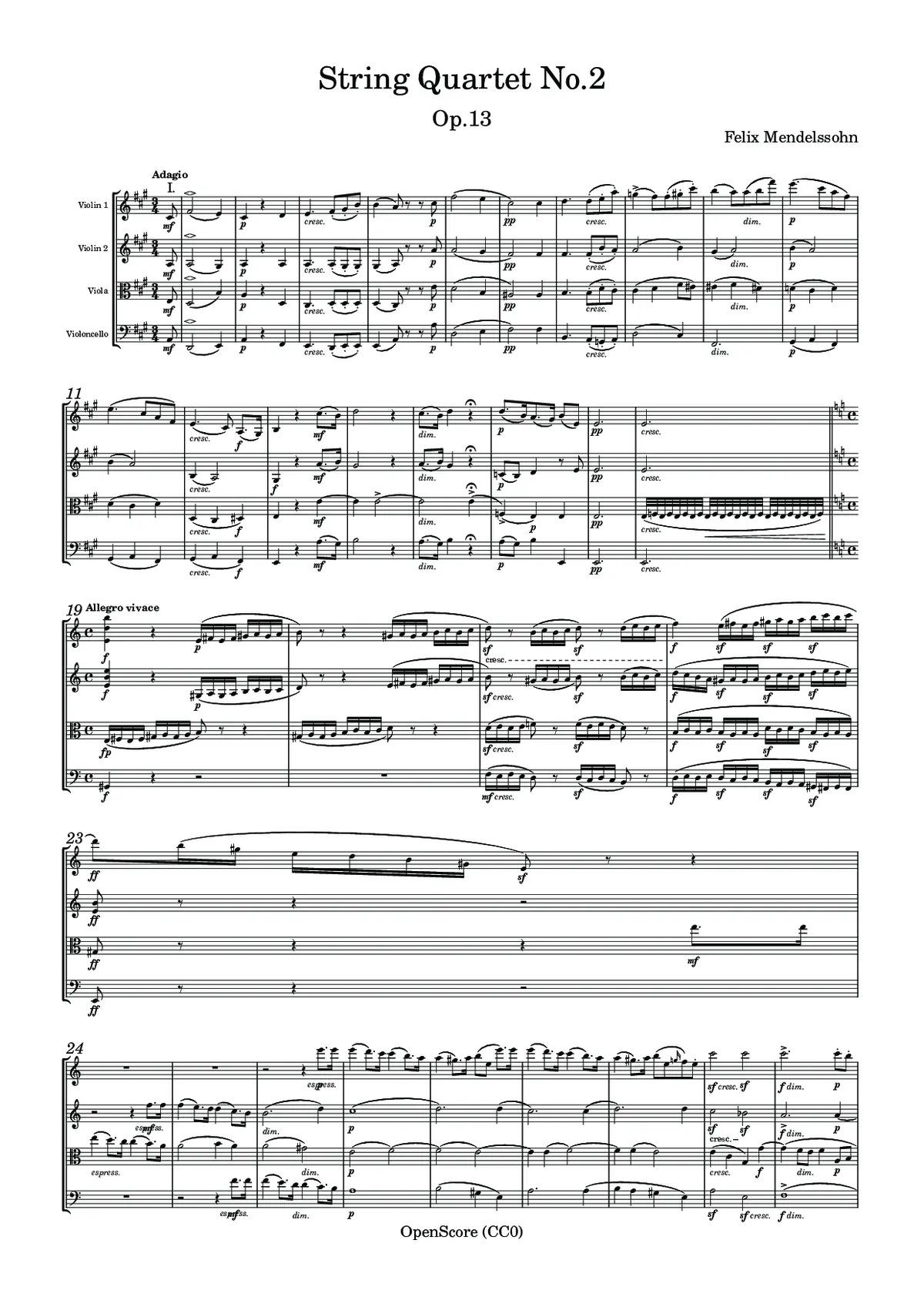 String Quartet No.2, Op.13 - Page 1