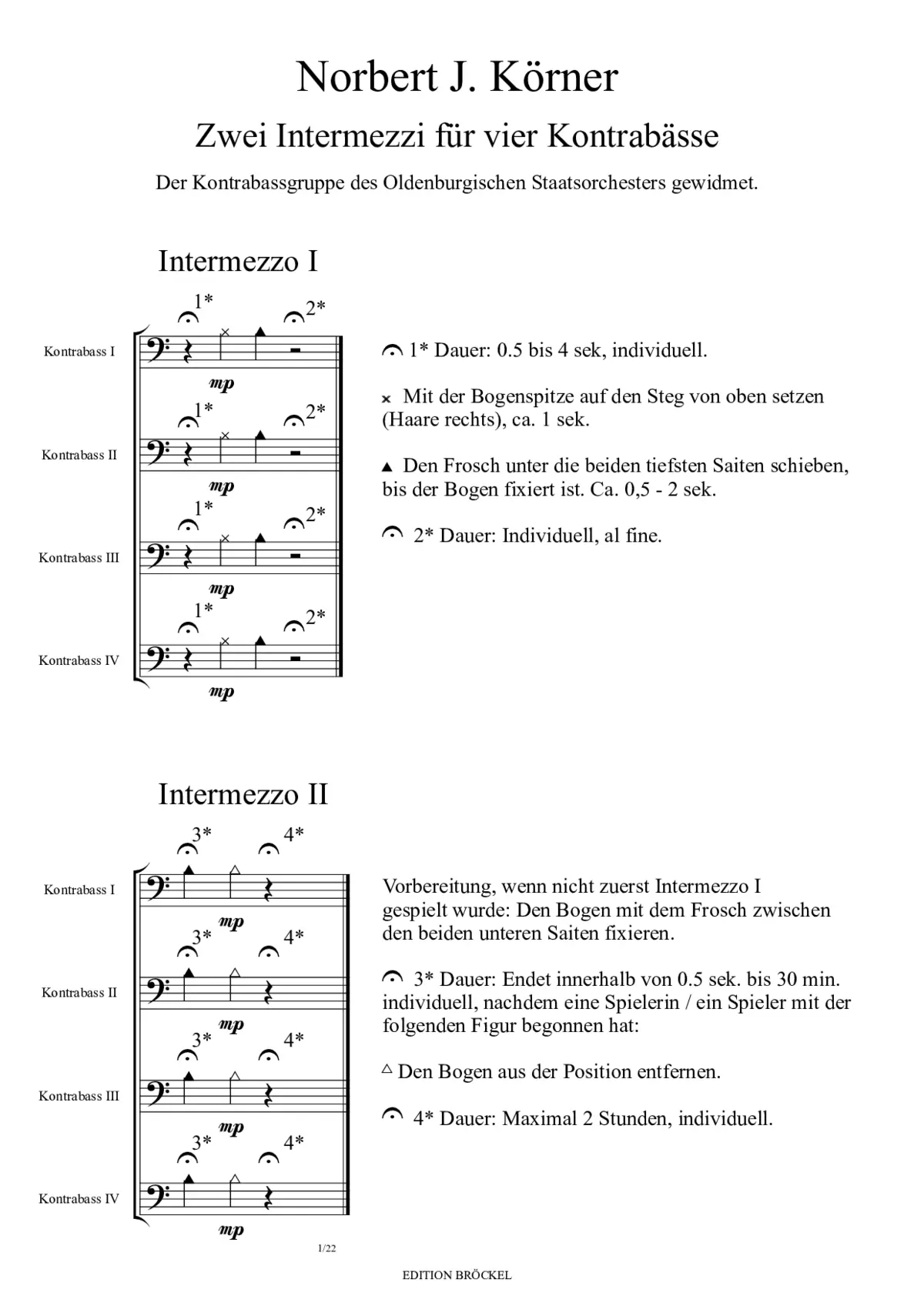 2 Intermezzi für 4 Kontrabässe - Page 1