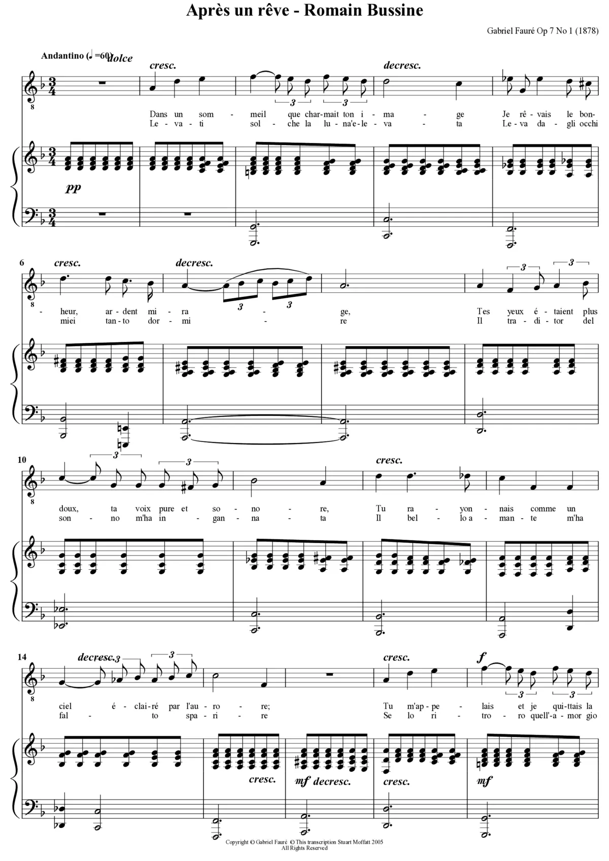 Après un rêve, Op. 7, No. 1 - Page 1
