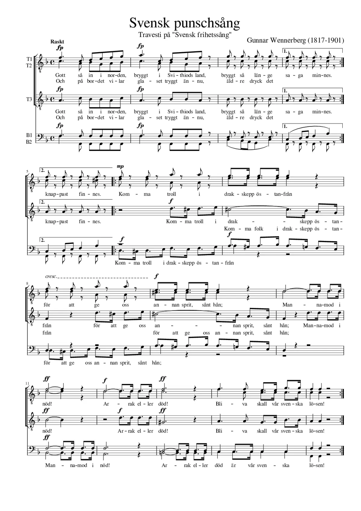 Svensk Punschsång travesti på Svensk Frihetssång - Page 1