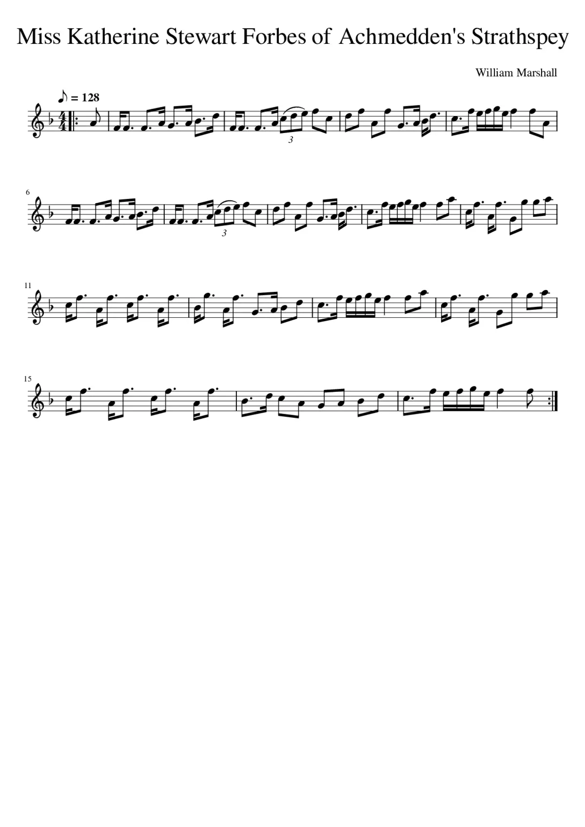 Miss Katherine Stewart Forbes of Achmedden's Strathspey - Page 1