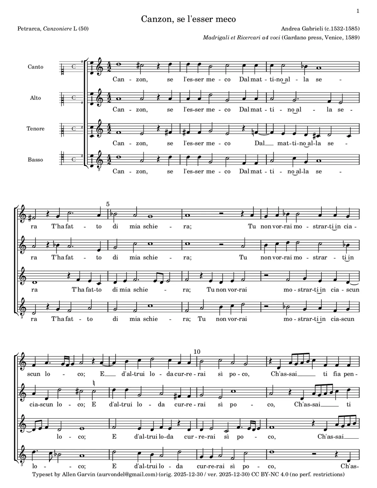 Canzon, se l’esser meco - Page 1