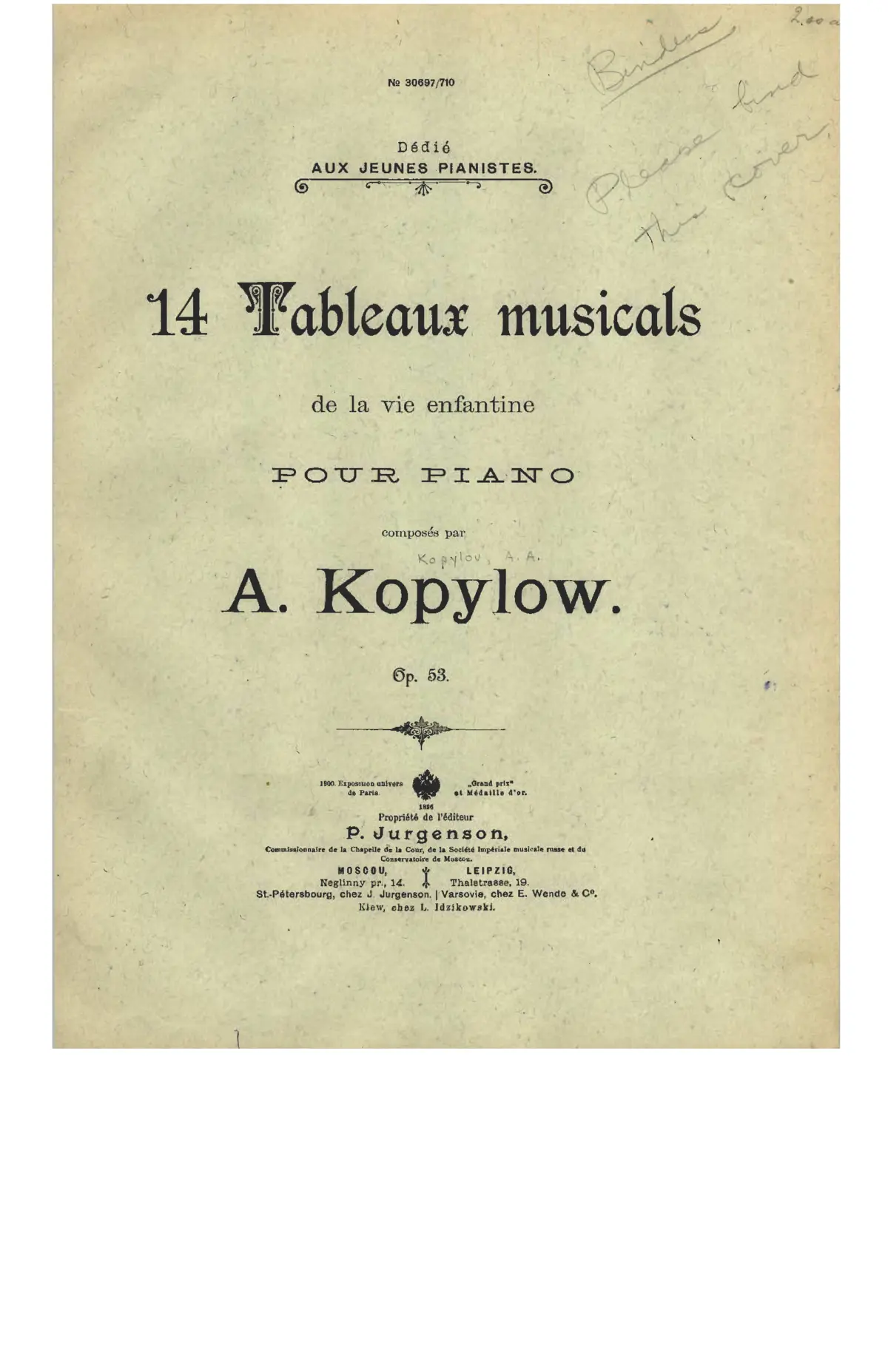 14 Tableaux musicals [sic] de la vie enfantine, Op.53 - Page 1