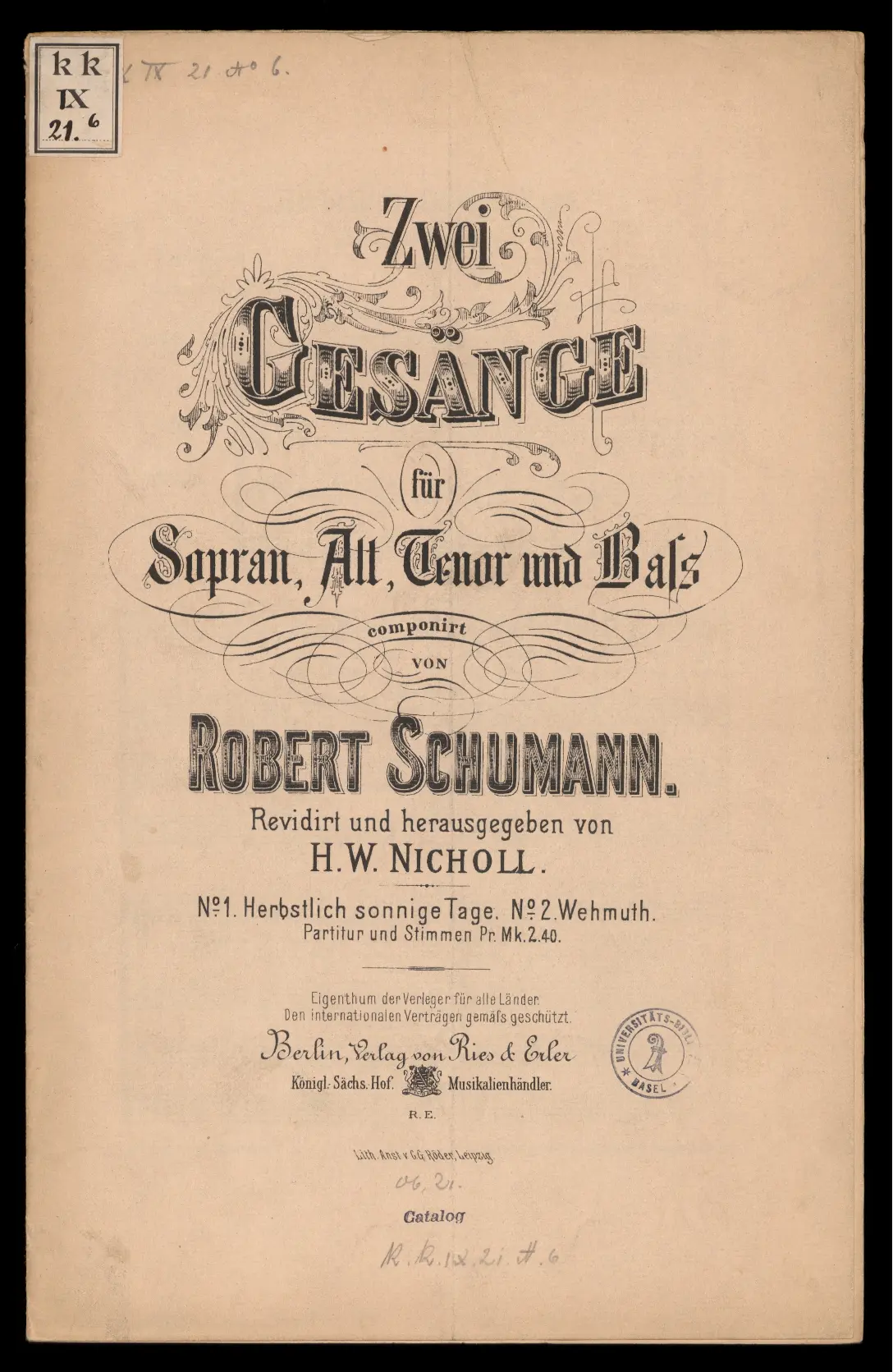 2 Gesänge für Sopran, Alt, Tenor und Bass - Page 1