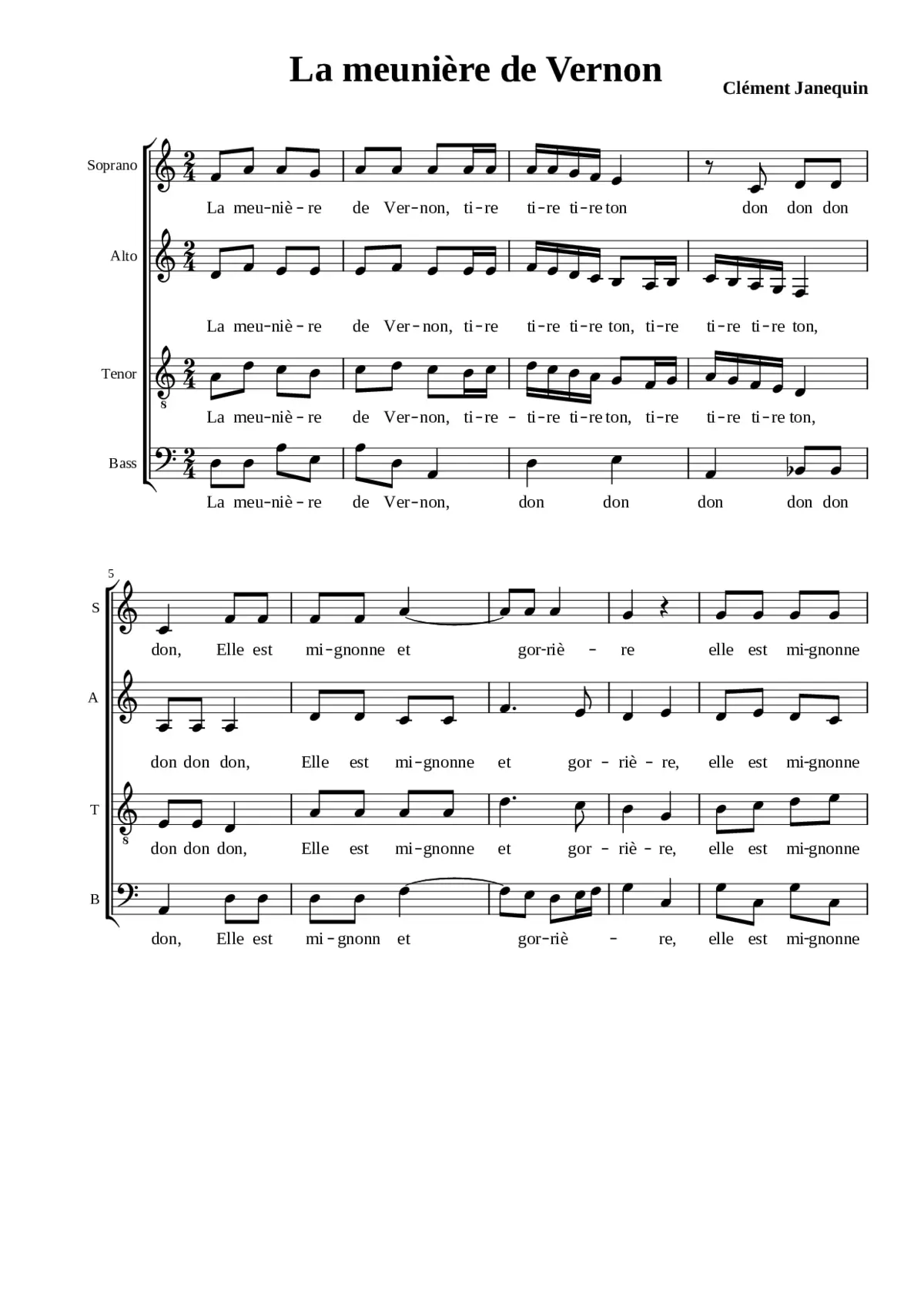 La meunière de Vernon - Clément Janequin - SATB - Page 1