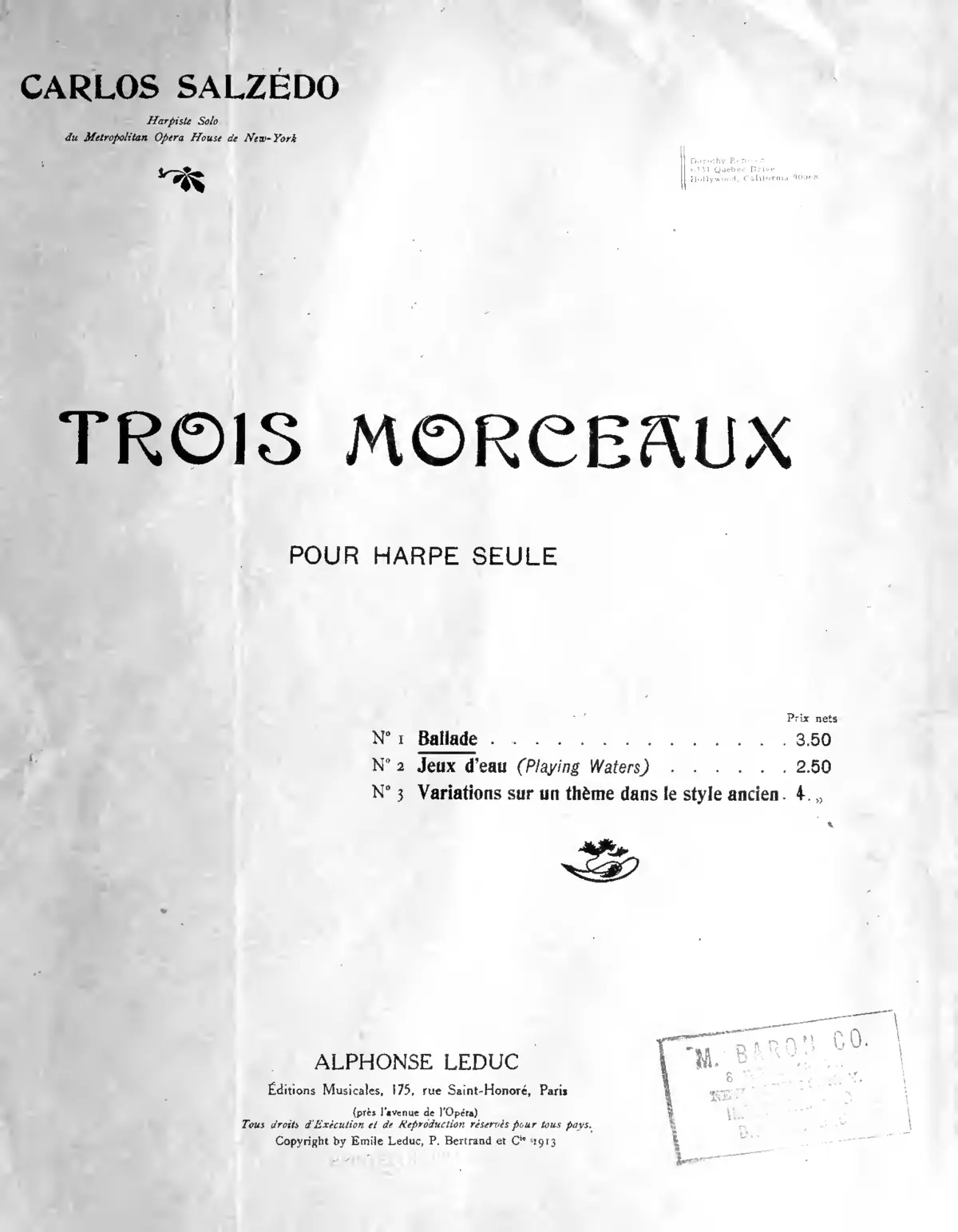 3 Morceaux pour harpe seule - Page 1